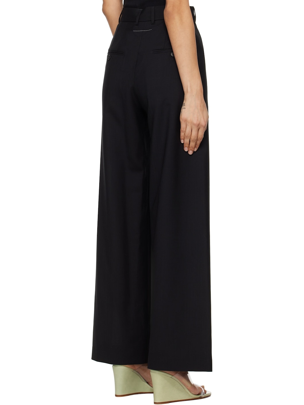 Black Tailoring Wool Canvas Tie Trousers - 3