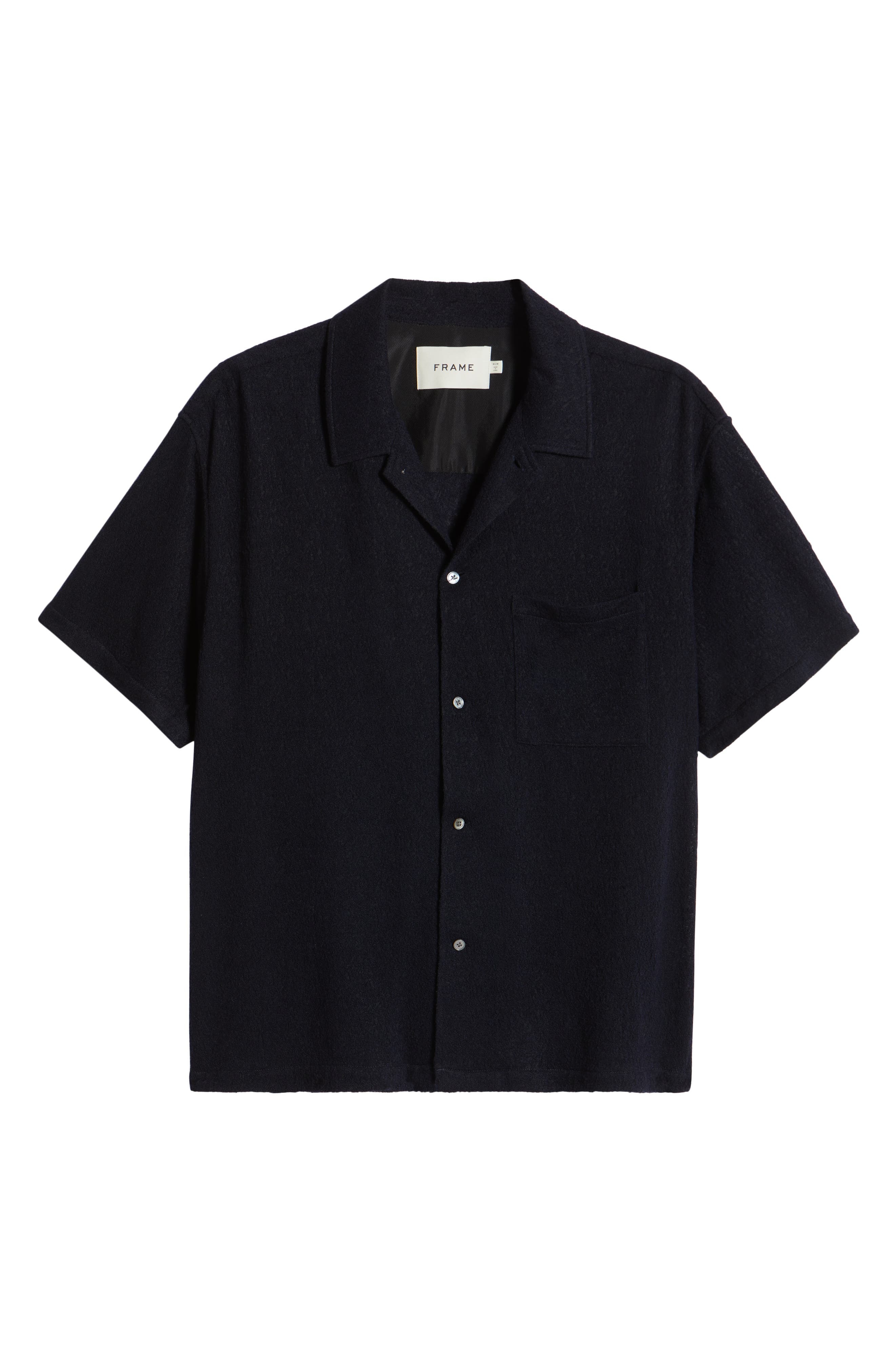 FRAME Wool Blend Terry Button-Up Shirt in Dark Navy at Nordstrom - 6