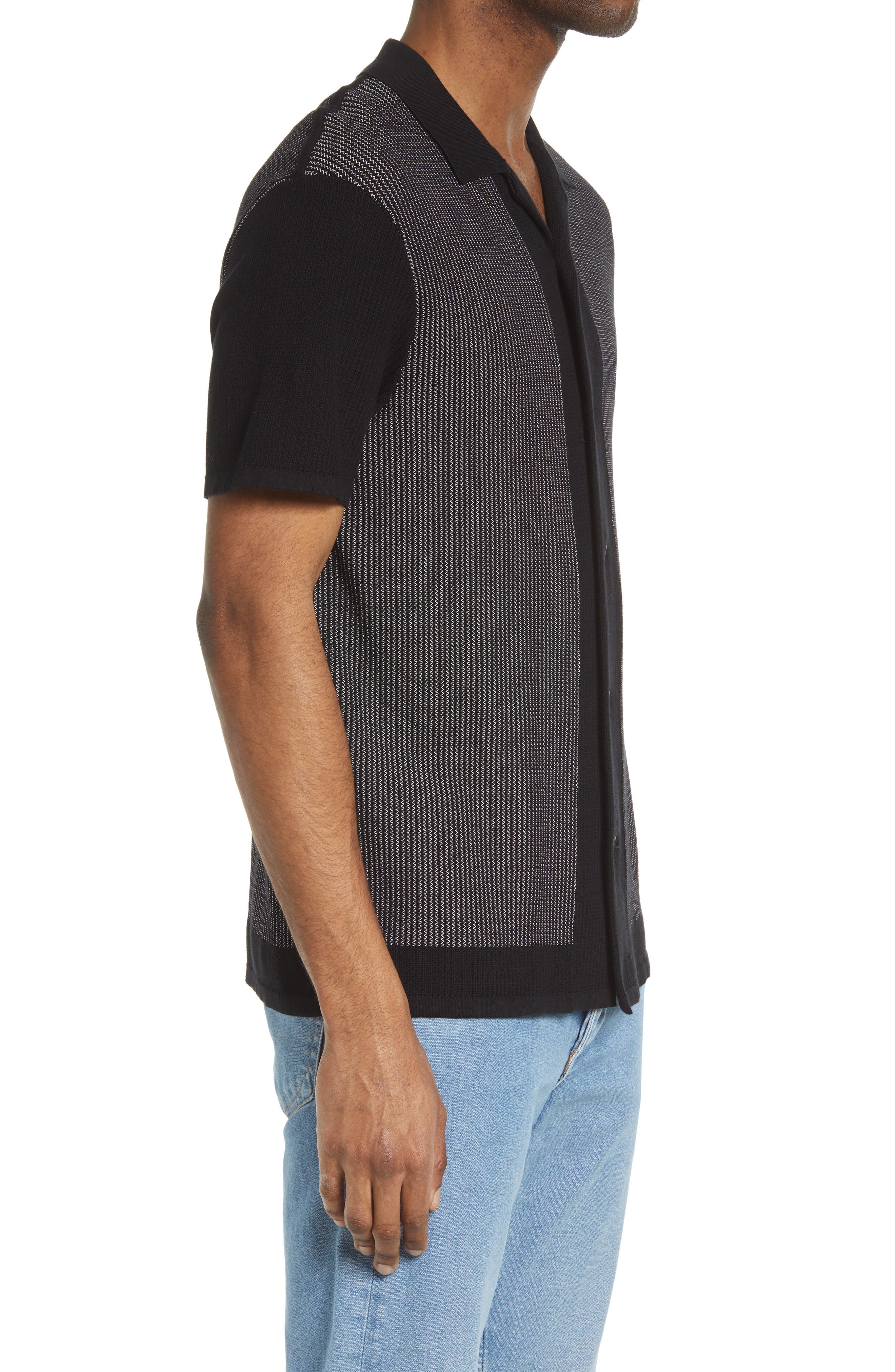 rag & bone Harvey Short Sleeve Knit Button-Up Camp Shirt in Blkwht at Nordstrom - 4