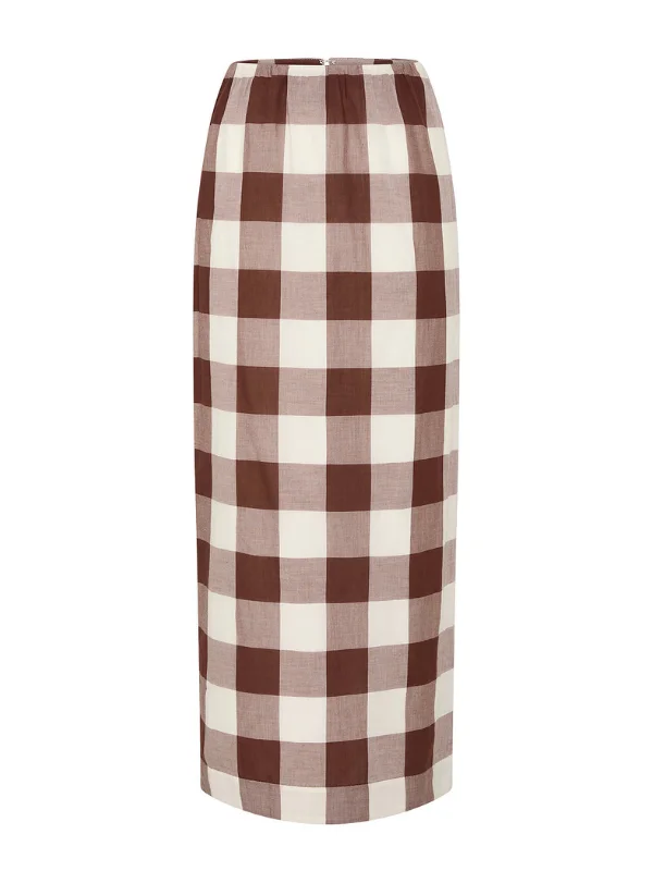 Mira Skirt in Mocha Gingham - 1