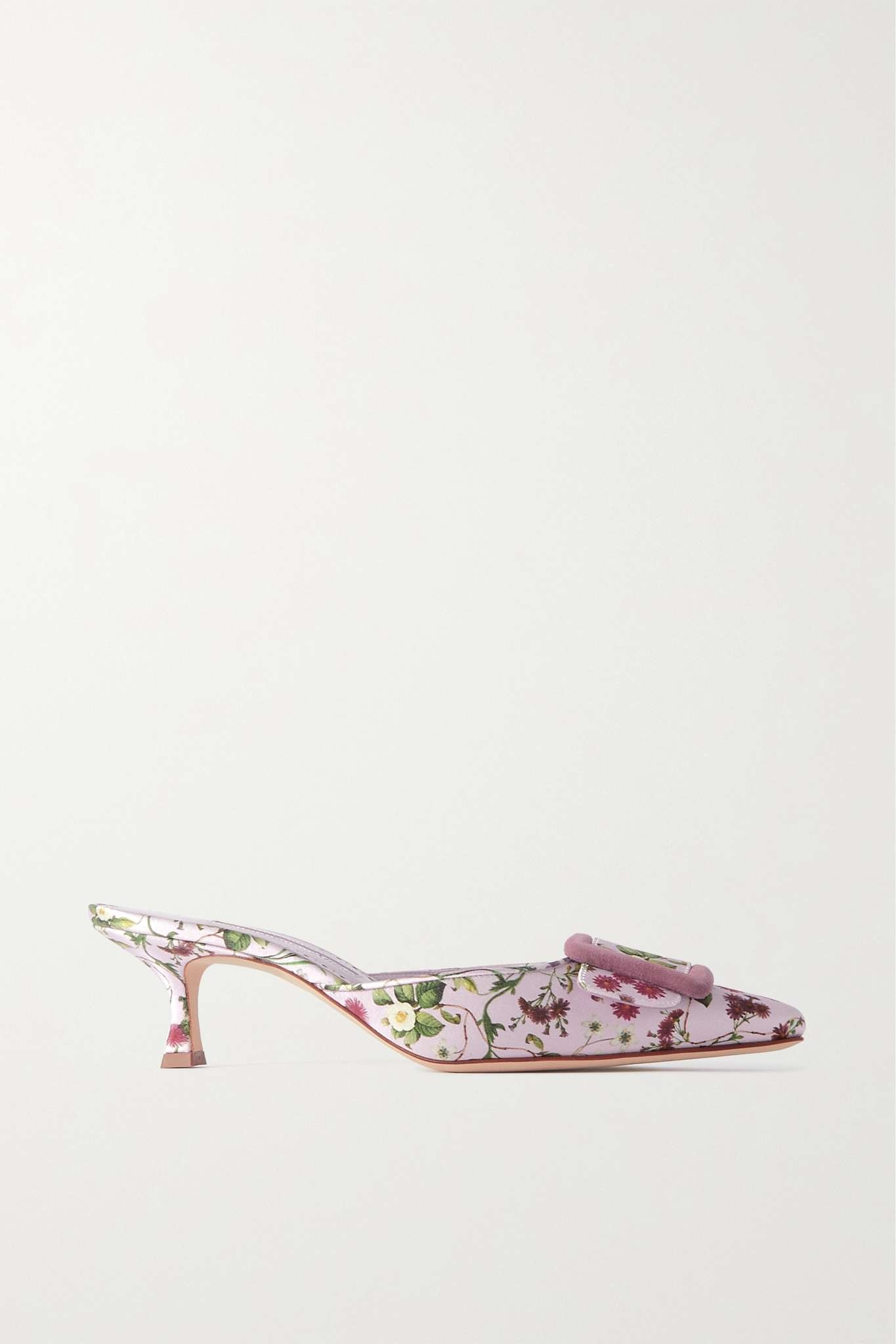 Maysalebi 50 suede-trimmed floral-print satin mules - 1