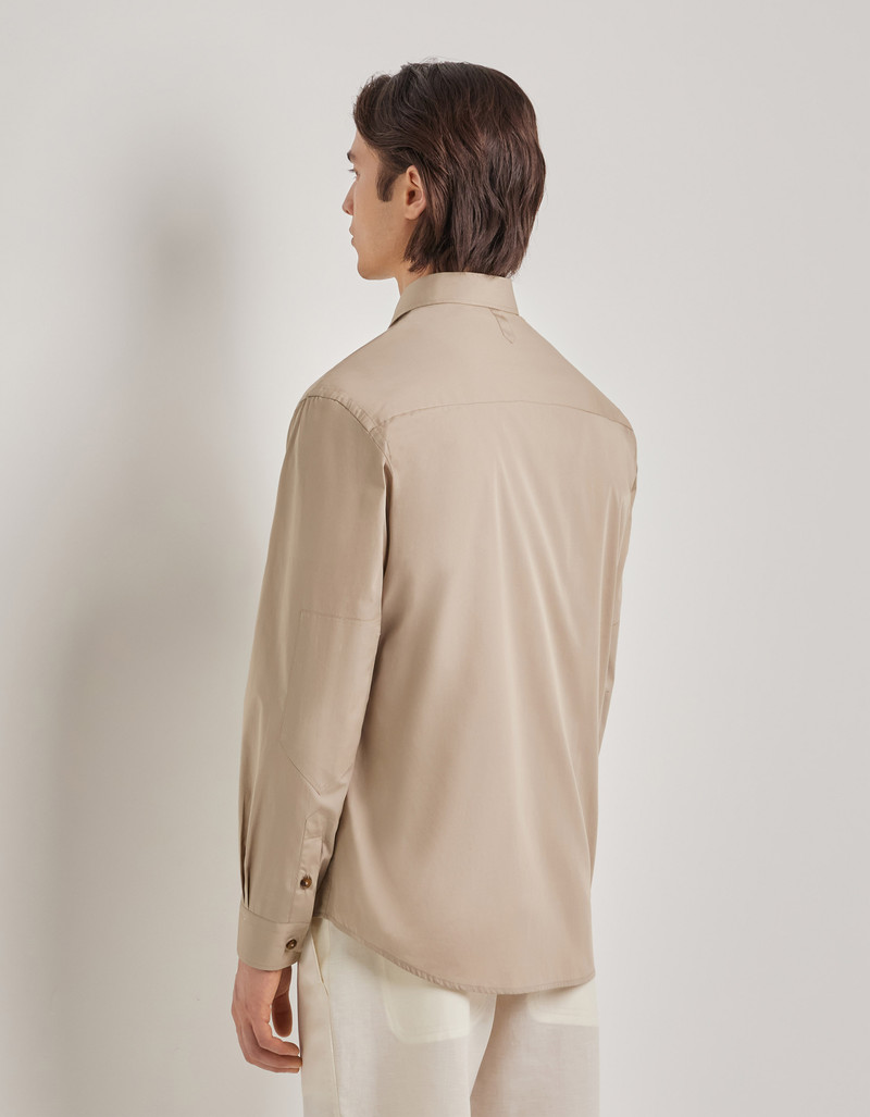 CANALI NUVOLA BEIGE COTTON RELAXED-FIT SHIRT WITH CHEST POCKETS 3