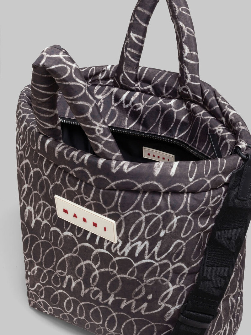 BLACK PUFF TOTE BAG WITH MARNI SCRIBBLE PRINT 3