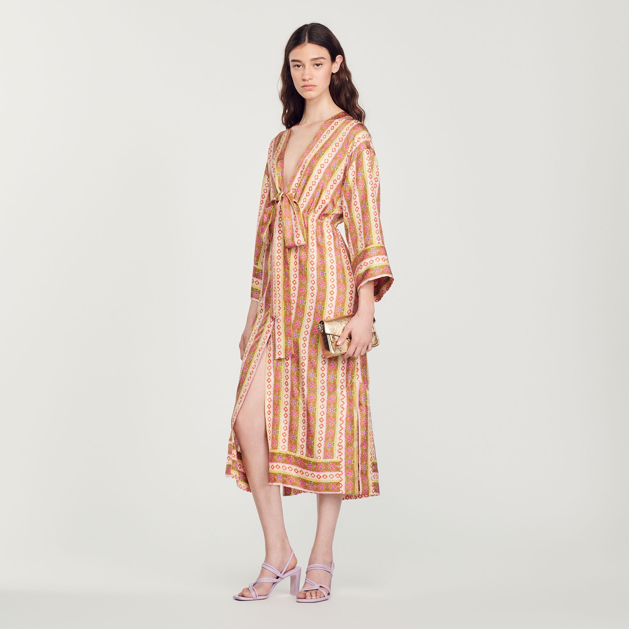 Caftan dress with Flower Stripes print - 2