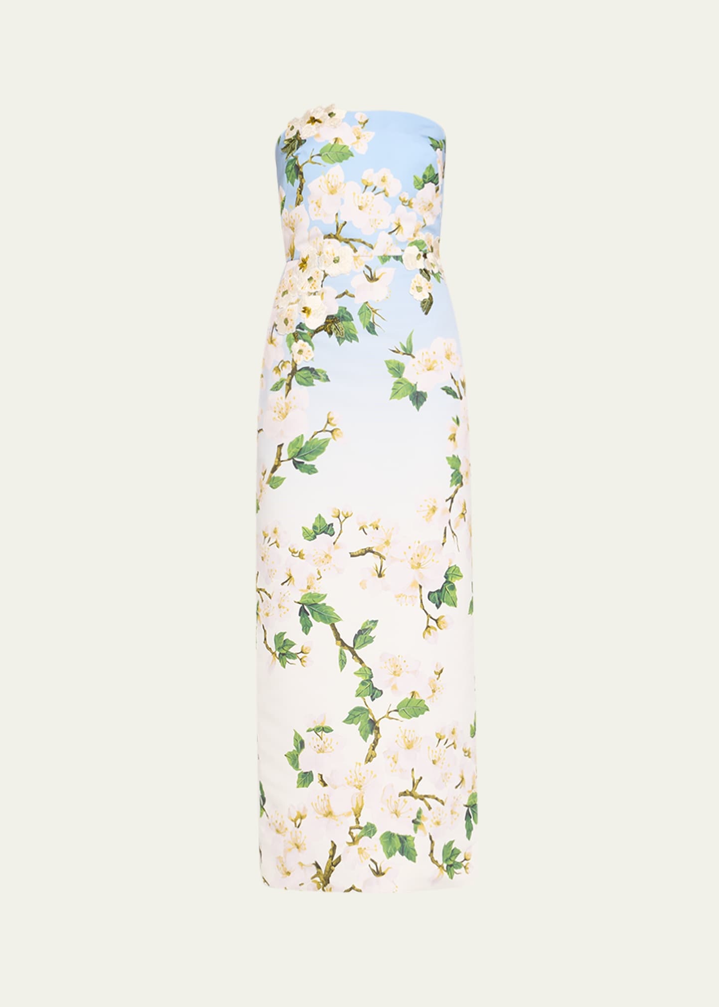 Strapless Cherry Blossom Ombre Embroidered Gown - 1