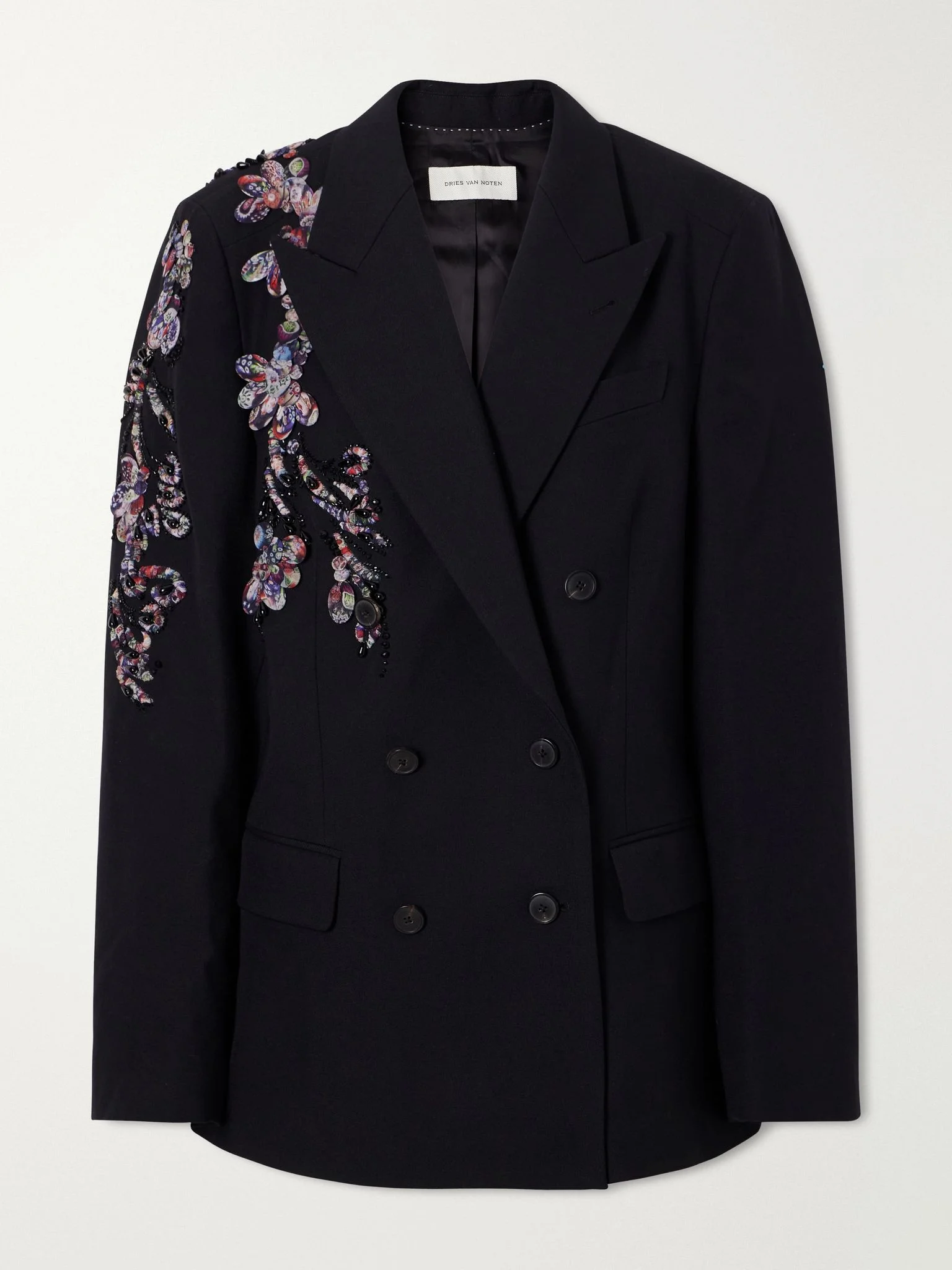 Embellished double-breasted wool-twill blazer Black - 1