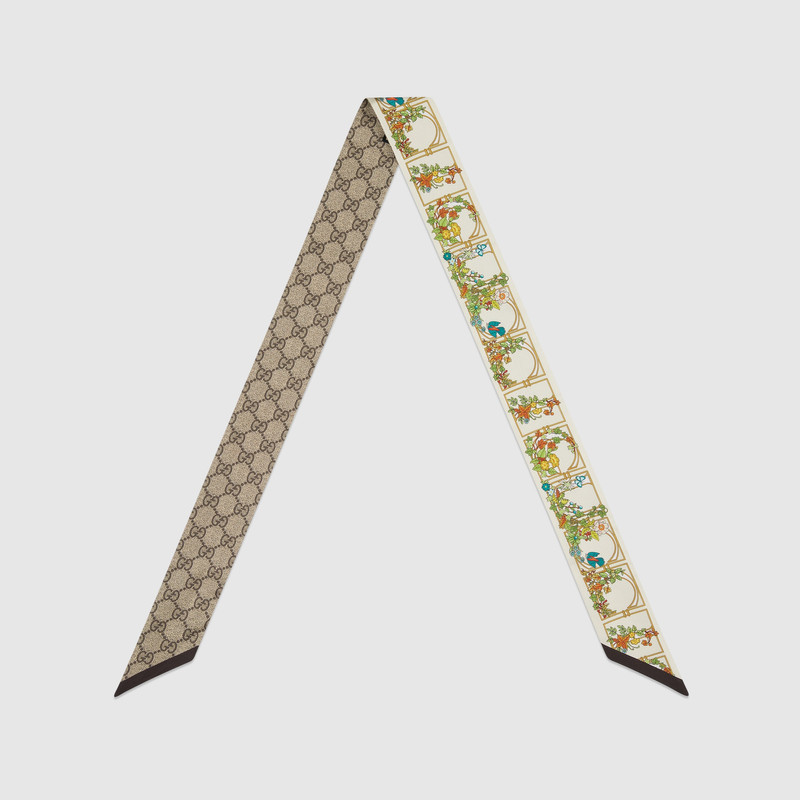 GUCCI Animal and floral print silk neck bow outlook