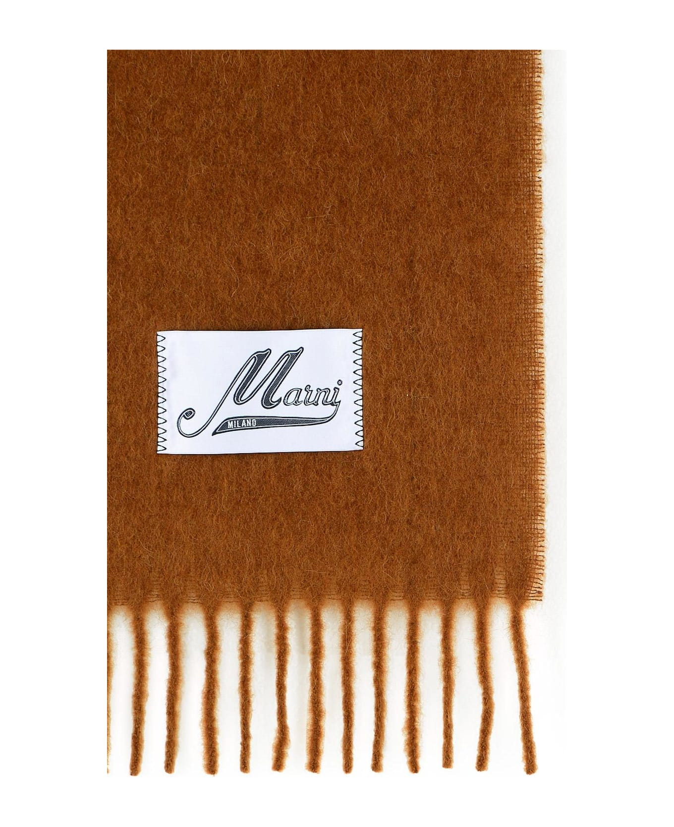 Brown Brushed Alpaca Blend Scarf With Fringes - 3