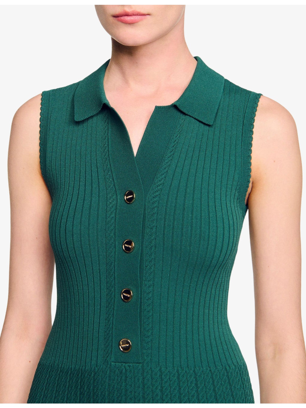 Polo-Collar Button-Down Stretch-Knit Midi Dress - 5