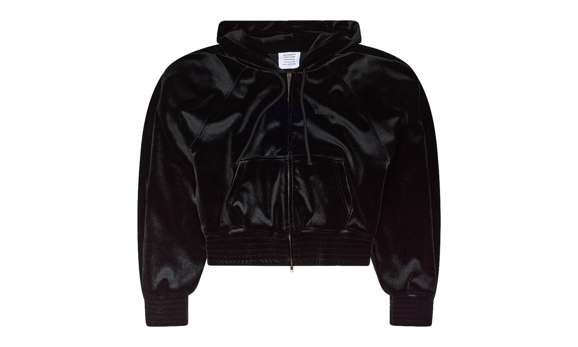 Velvet Rounded Shoulder Zip-Up Hoodie "Black" VTM-WHDS-0001 - 1