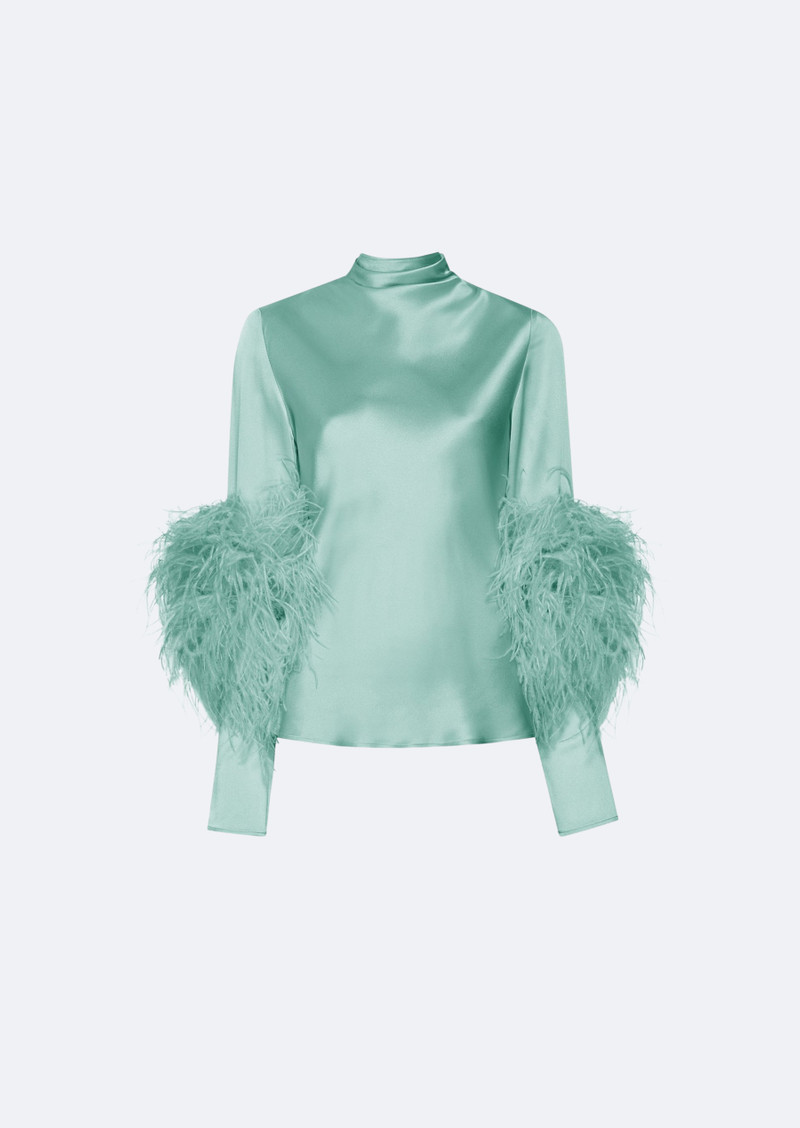 Satin Longsleeve Top With Feathers 1