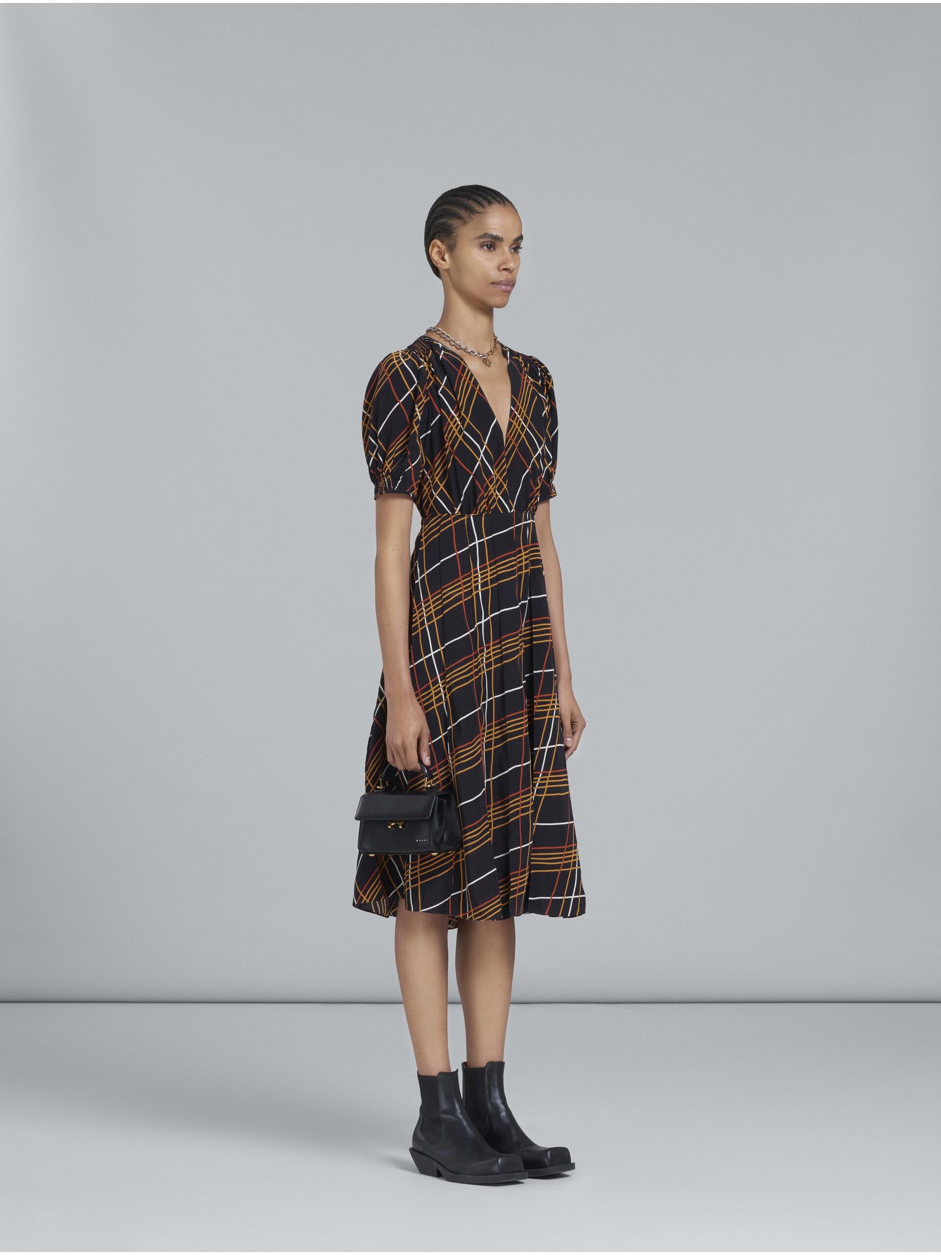 WILD ROADS PRINT DRESS WITH RUCHED SLEEVES - 6