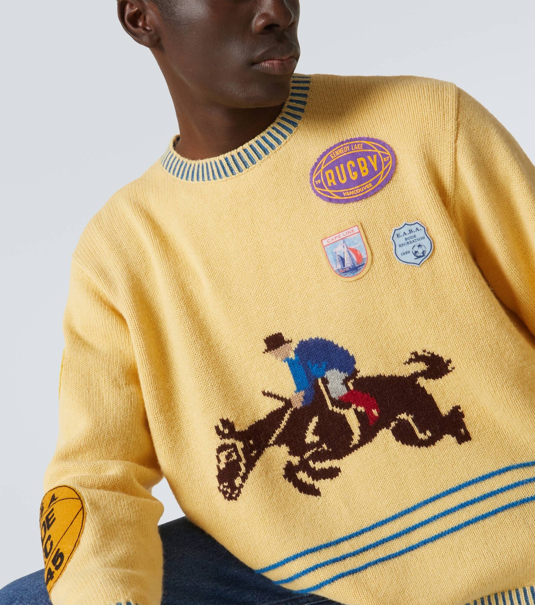 Jockey patch-appliqué alpaca and wool sweater - 5