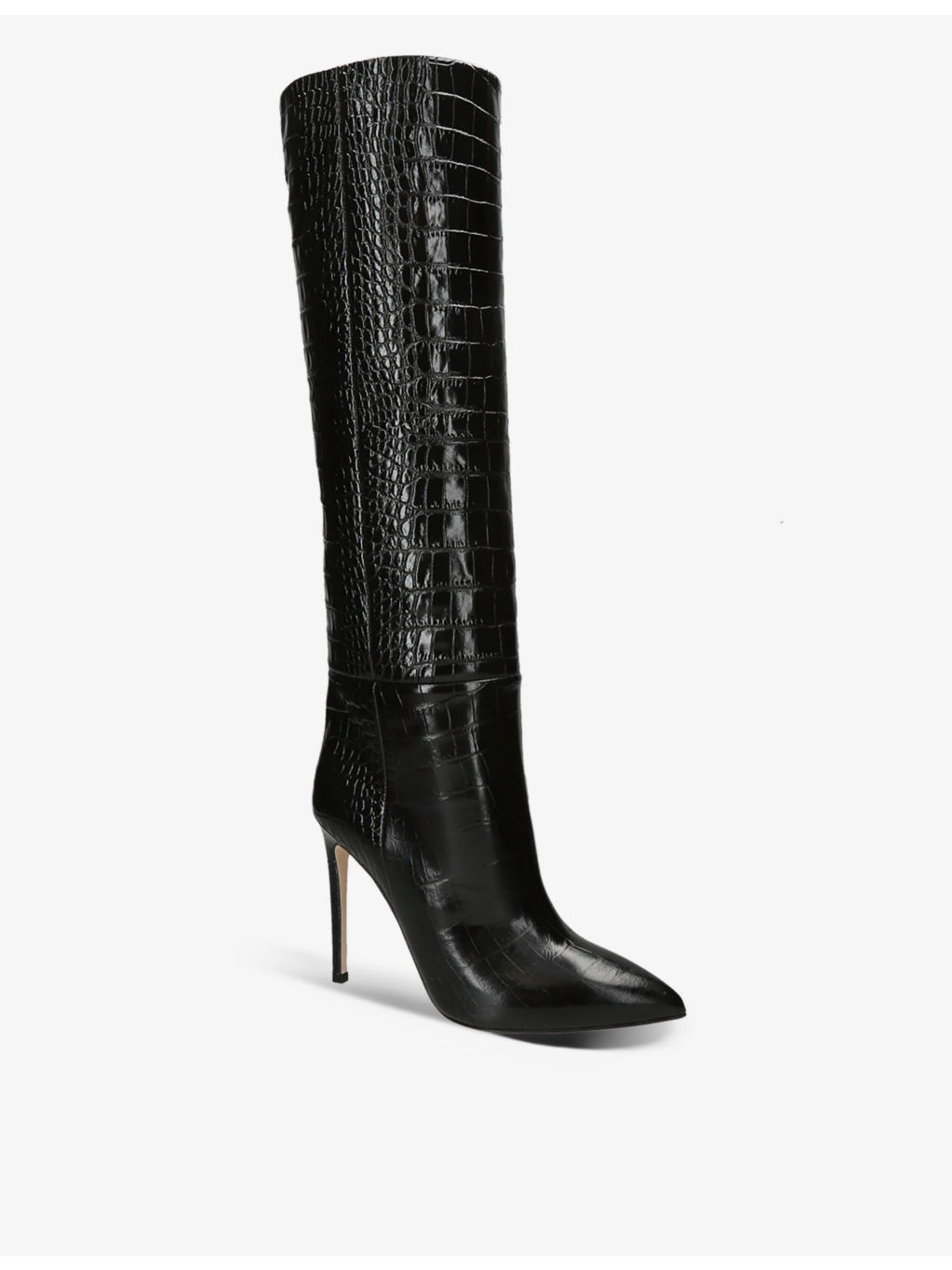 Pointed-toe croc-embossed leather knee-high boots - 3