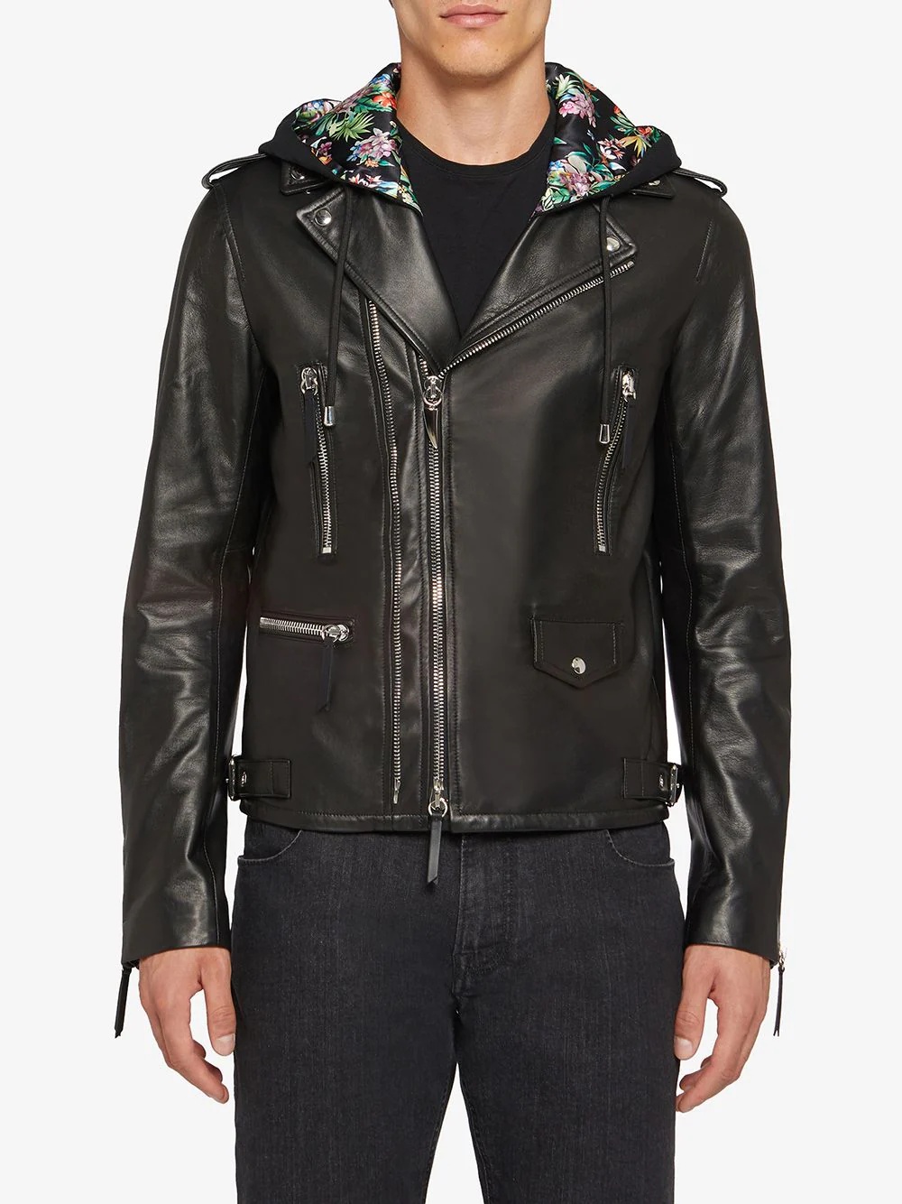 floral-lining biker jacket - 3