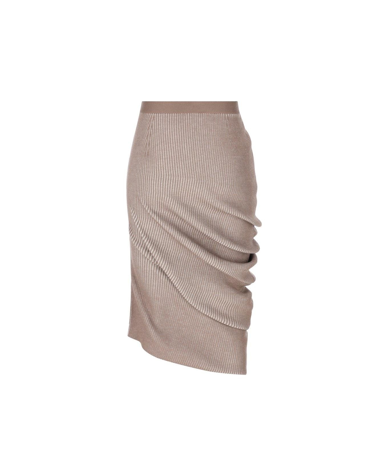 Asymmetric Draped Ribbed Skirt - 2