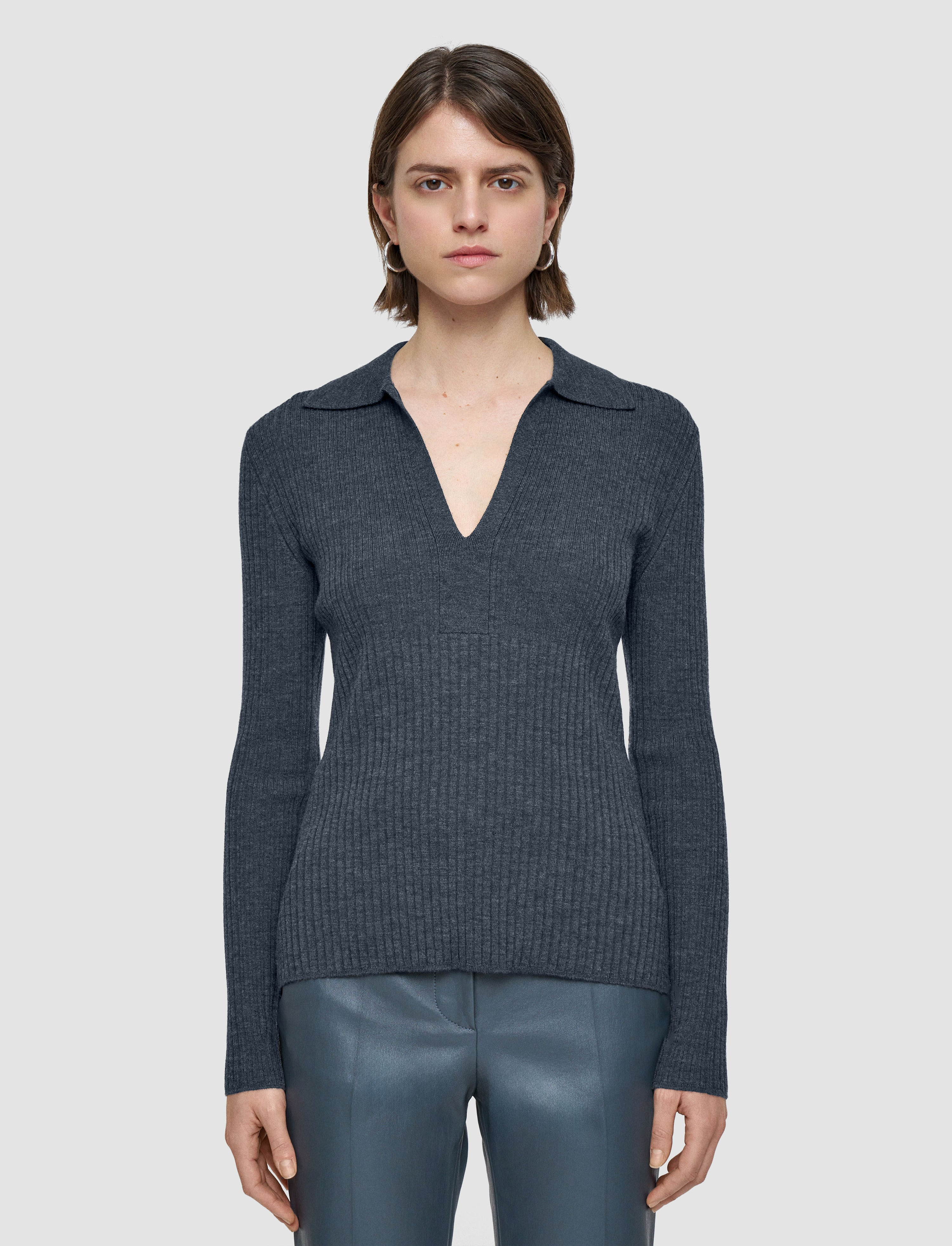 Merino Rib Knit Polo Top - 3