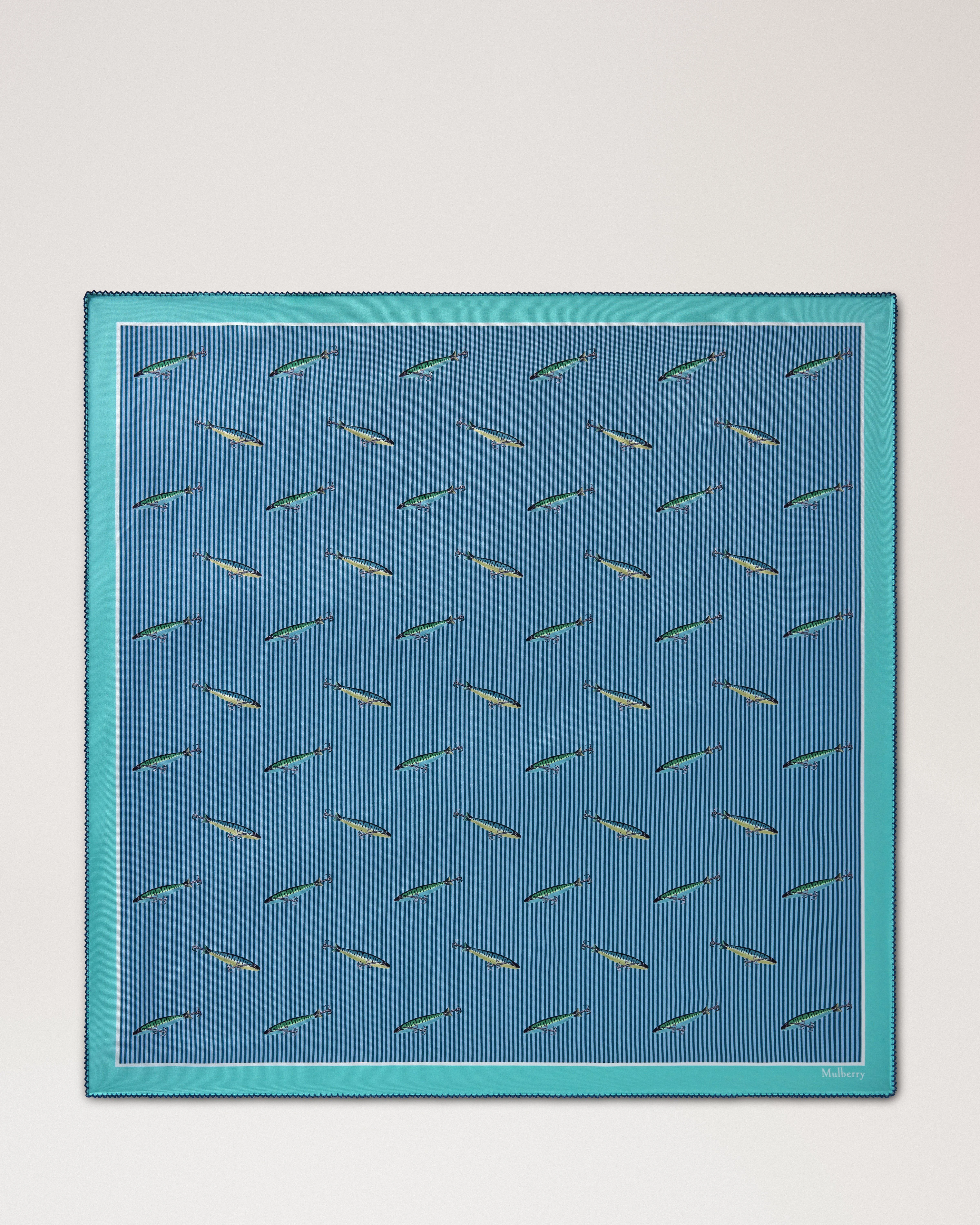 Square Scarf - Fishing Lure Marina Blue Silk Twill - 1