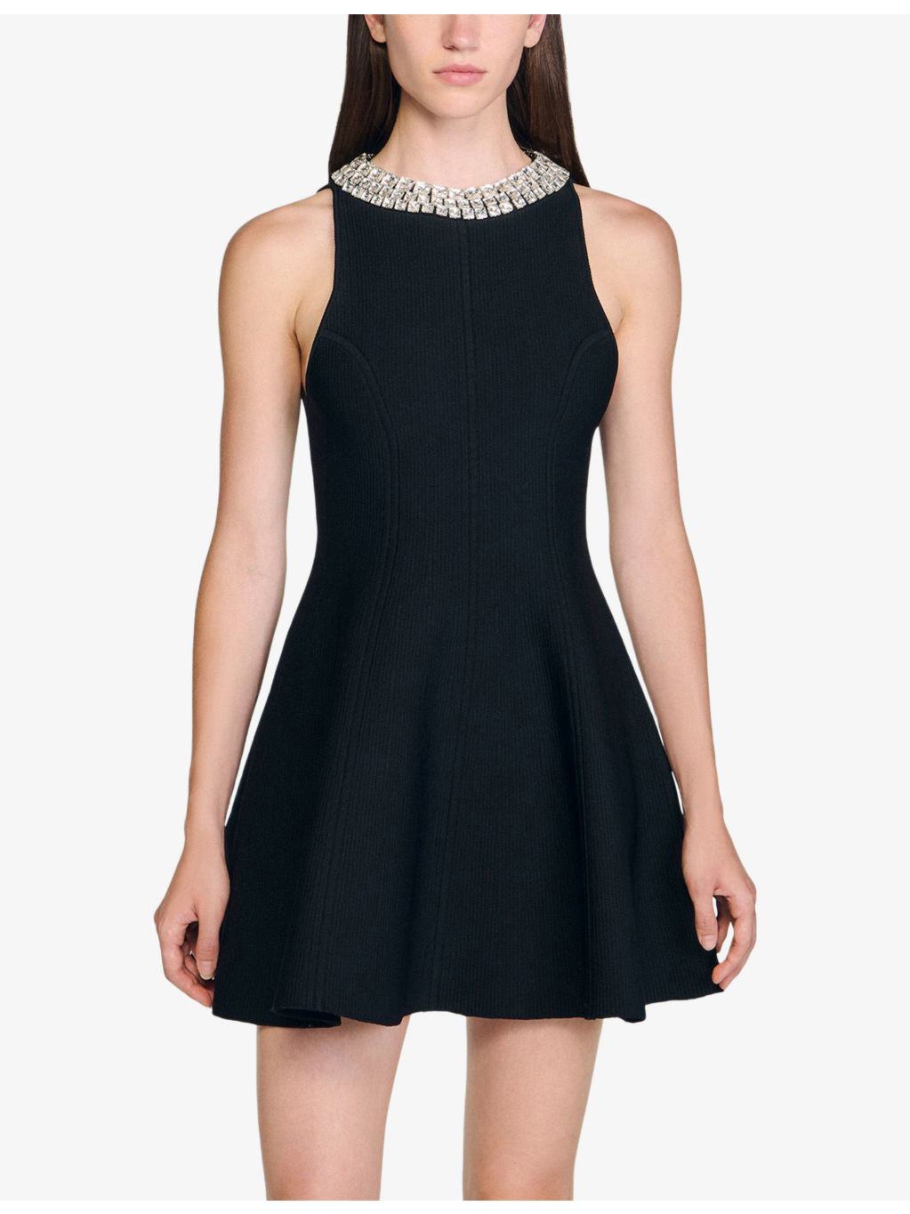 Crystal-Embellished Sleeveless Knitted Mini Dress - 3