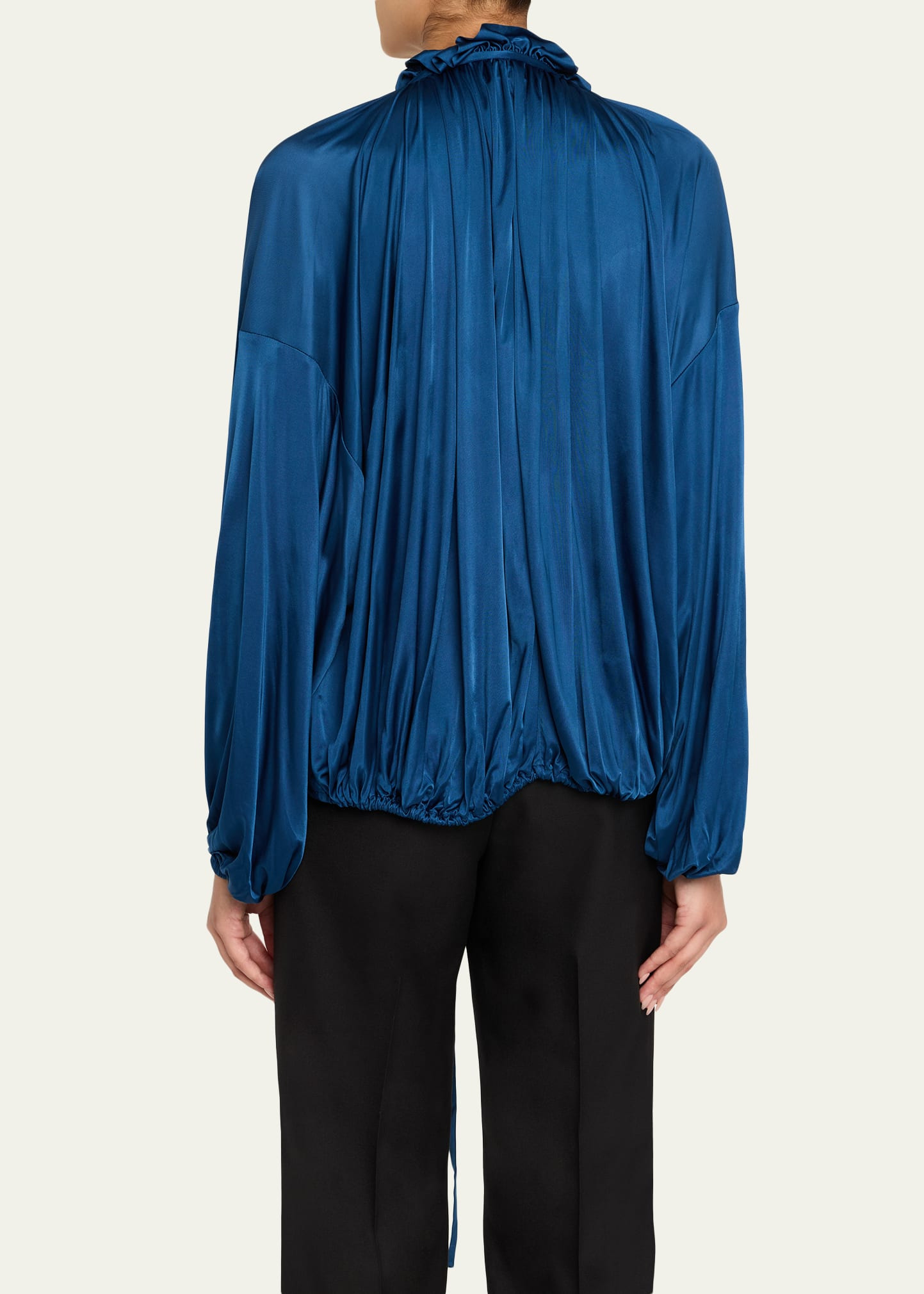 Ruffle Collar Drawstring Satin Blouse - 3