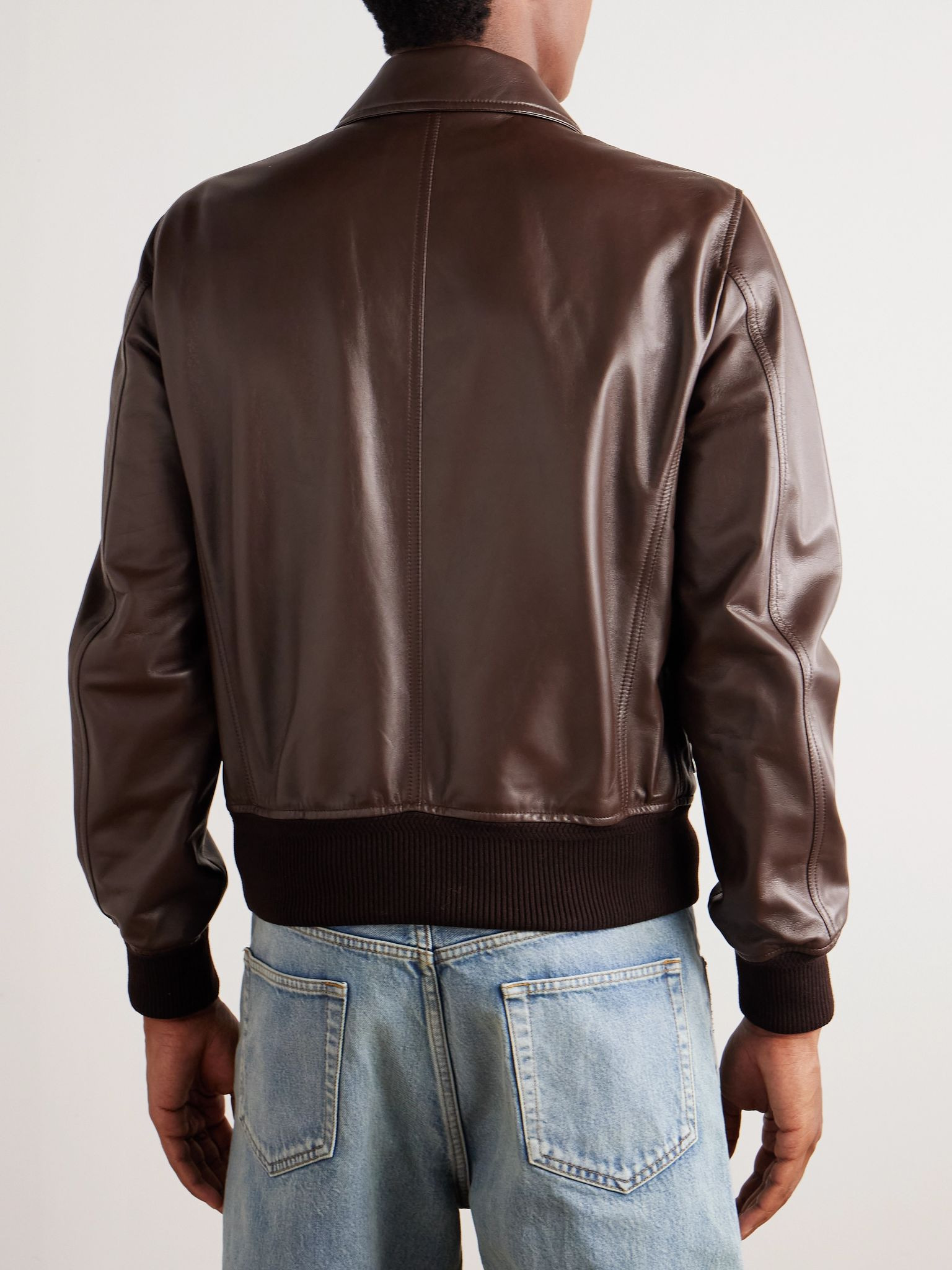 Leather Zip-Up Jacket Brown - 4