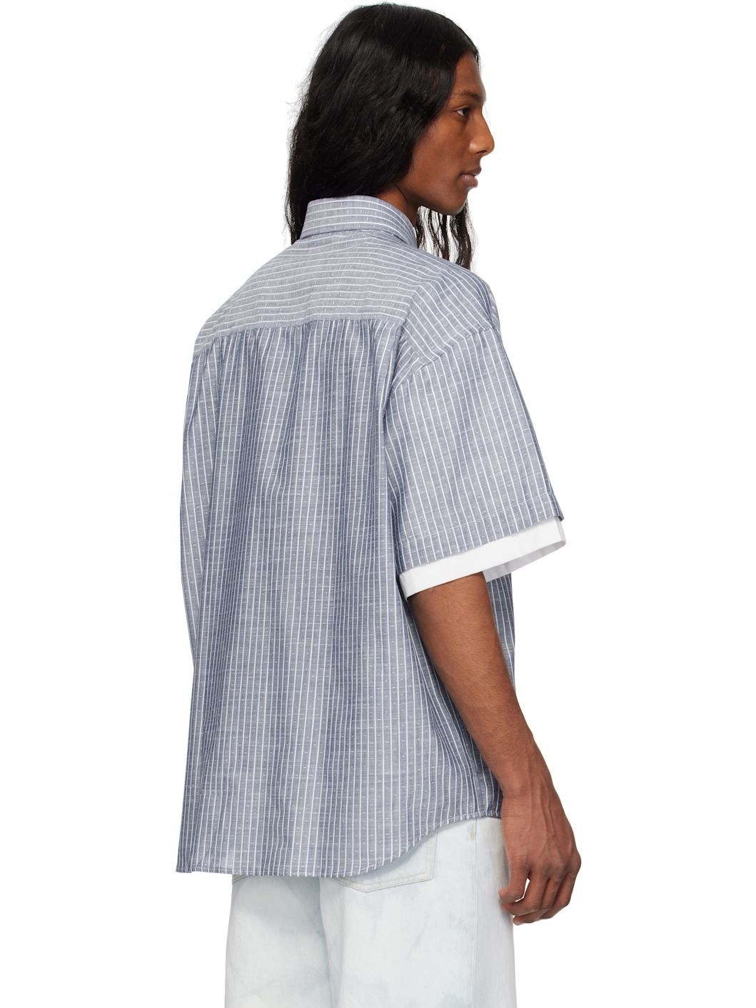 Navy Double Short Sleeve Button Down Shirt - 3