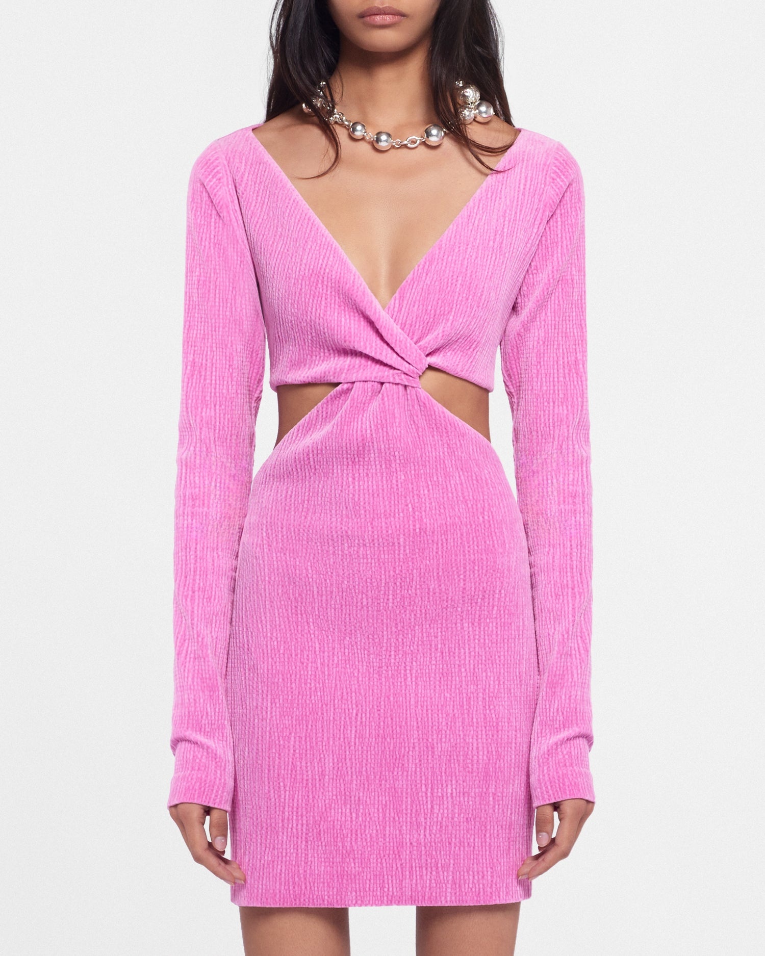 Twist-Front Velvet Seersucker Mini Dress - 2