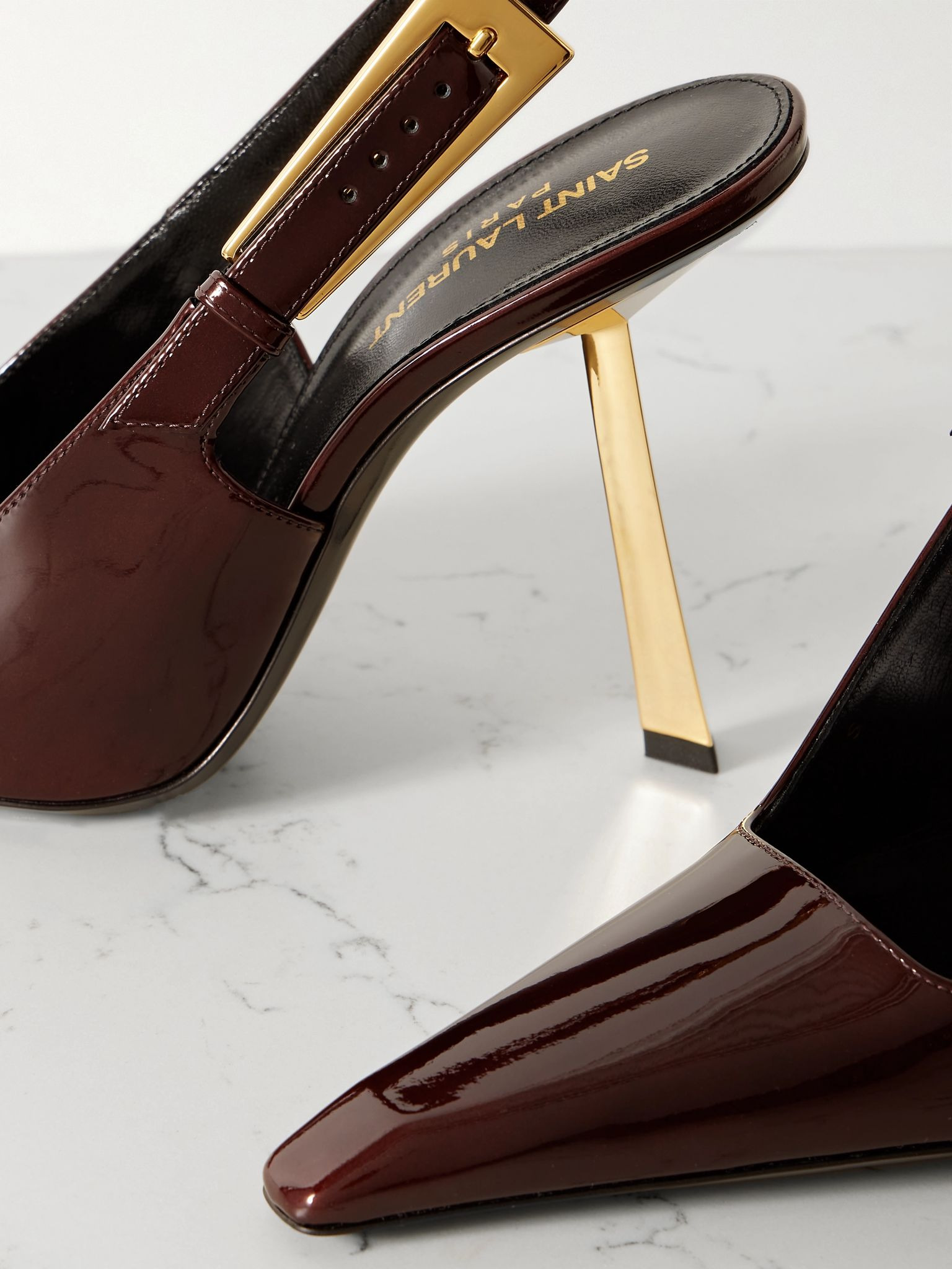 Lee embellished patent-leather slingback pumps Burgundy - 4