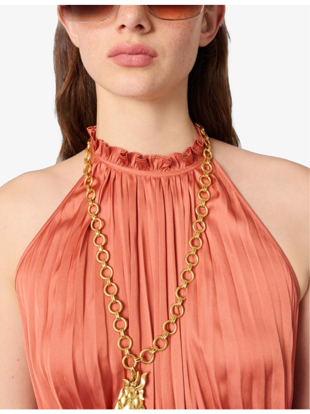 Halter-Neck Peplum-Hem Pleated Woven Top - 5