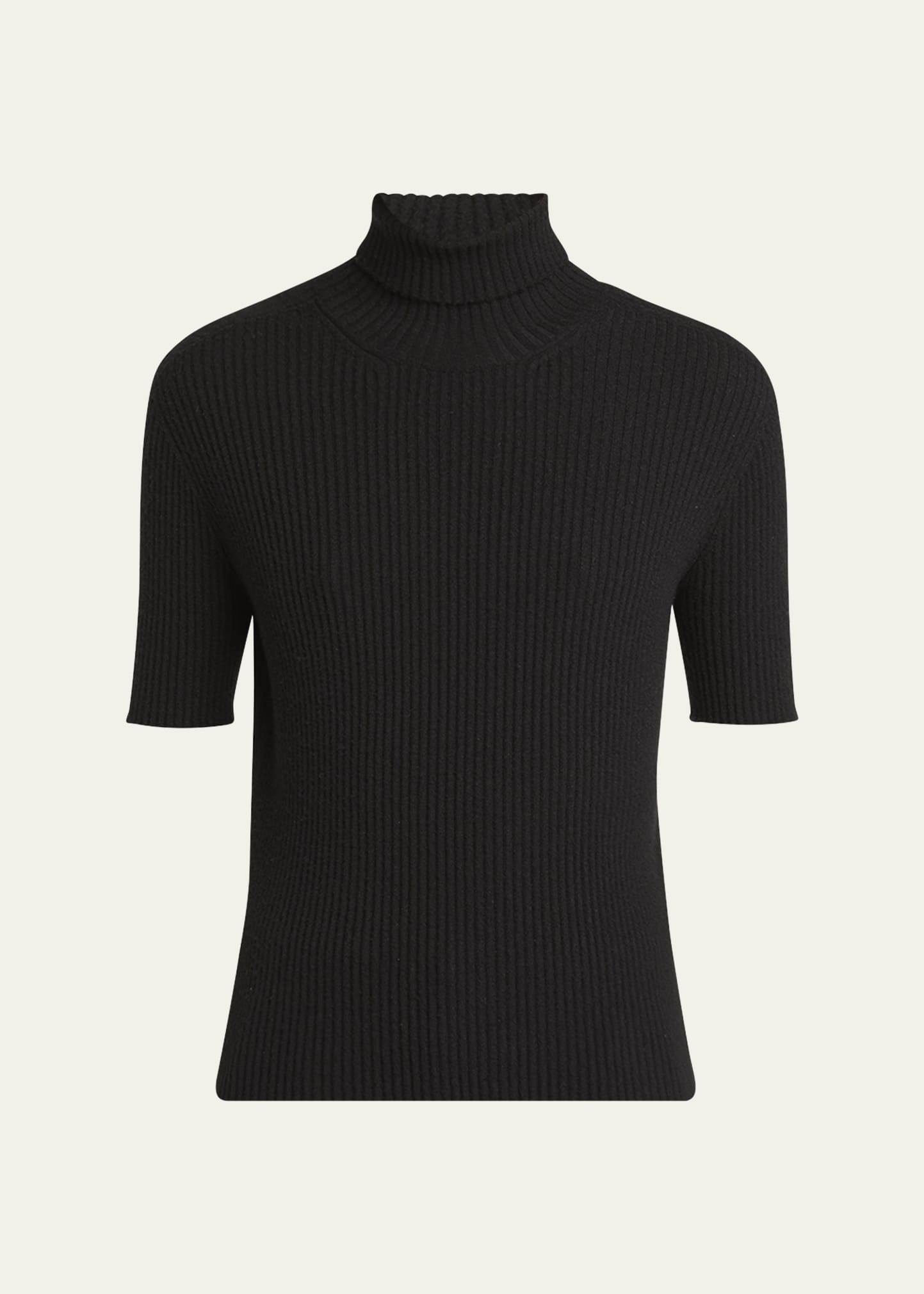 Turtleneck Short-Sleeve Cashmere Rib Sweater - 1