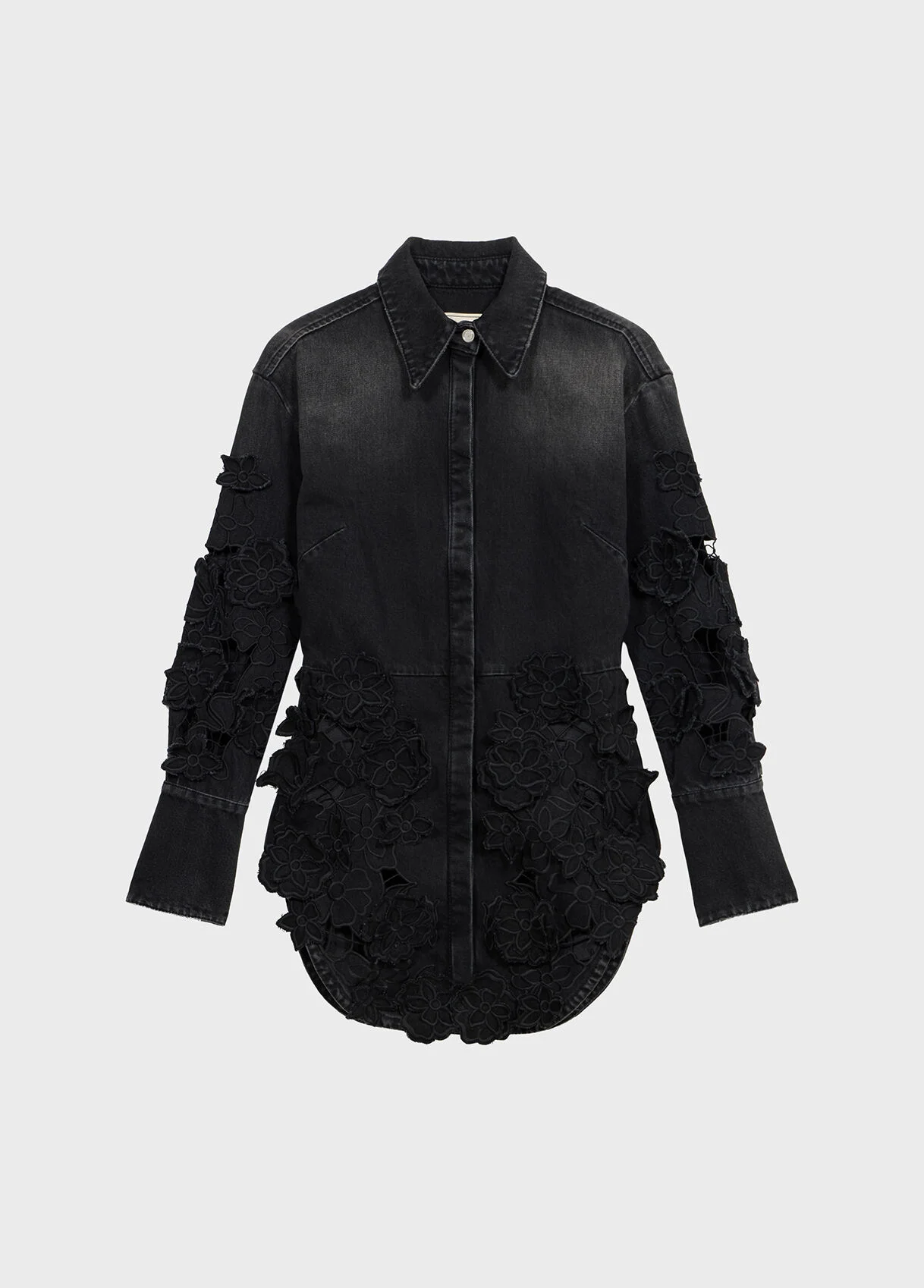 DENIM SHIRT WITH INSET EMBROIDERY - 1