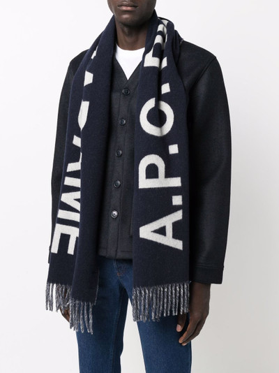 A.P.C. intarsia logo fringed scarf outlook