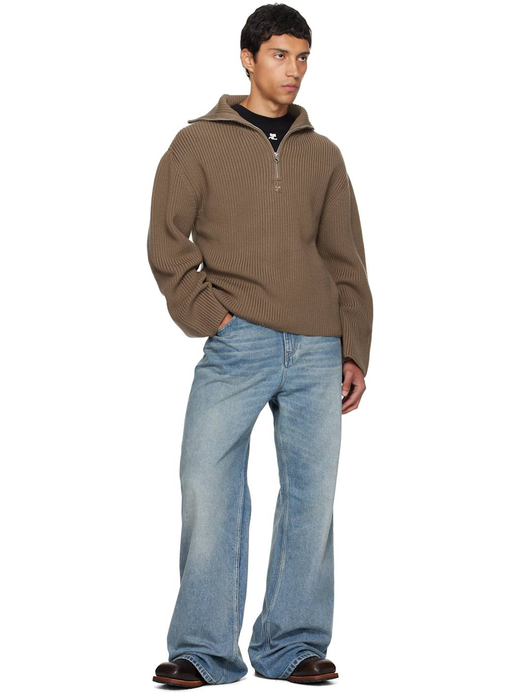 Brown Ribbed Wool Trucker Sweater - 4