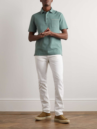 ZEGNA Leather-Trimmed Cotton-Piqué Polo Shirt outlook