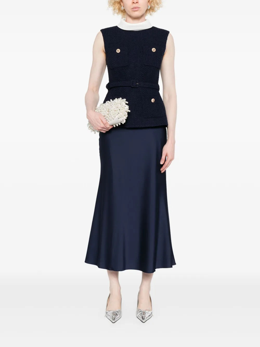Self-Portrait Women Navy Boucle Sleeveless Midi Dress - 2