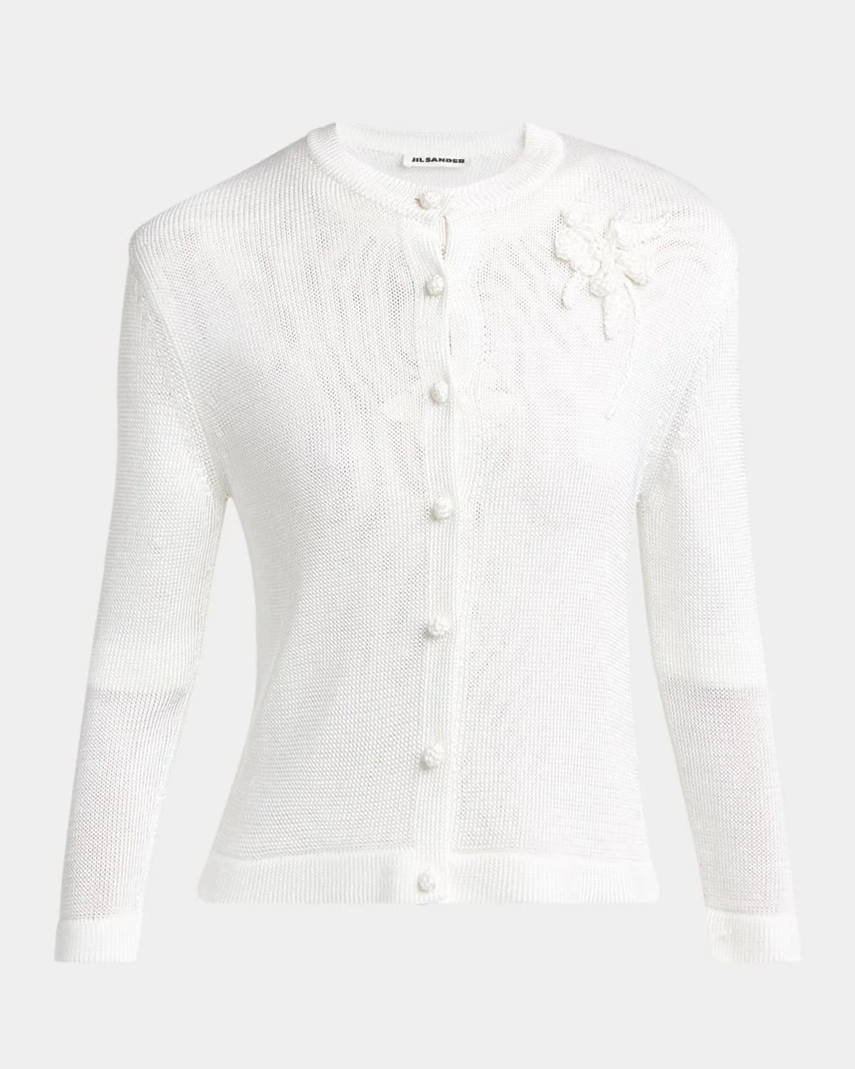 Crochet Flower Three-Quarter Sleeve Cardigan - 1