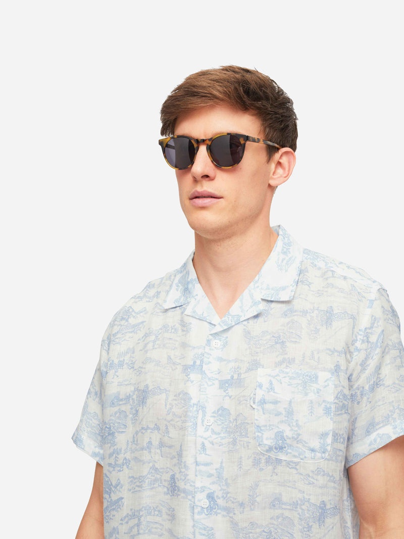 Men's Short Sleeve Shirt Milan 18 Linen White - 5