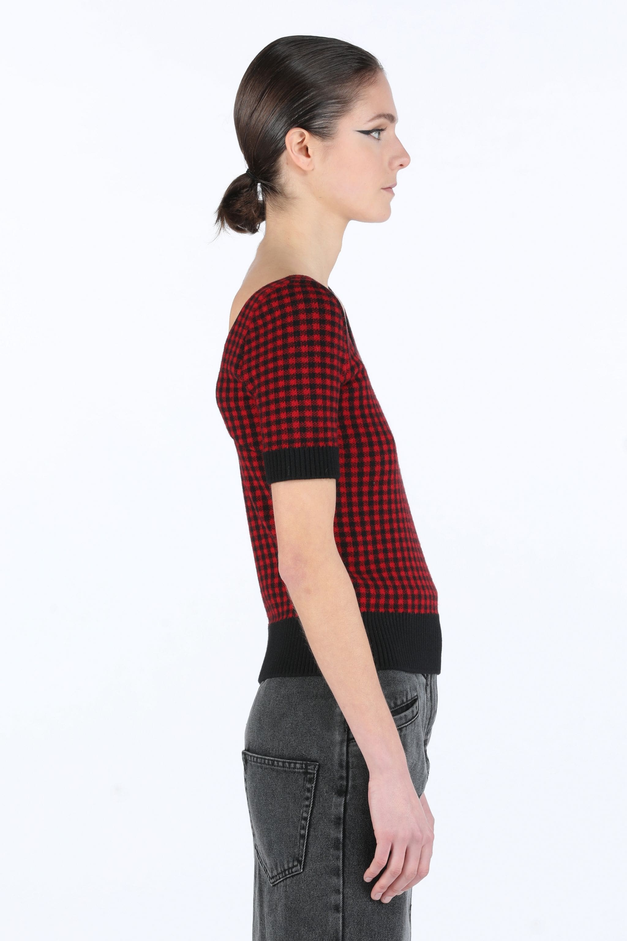 LAYERED CHECKED KNIT TOP - 3