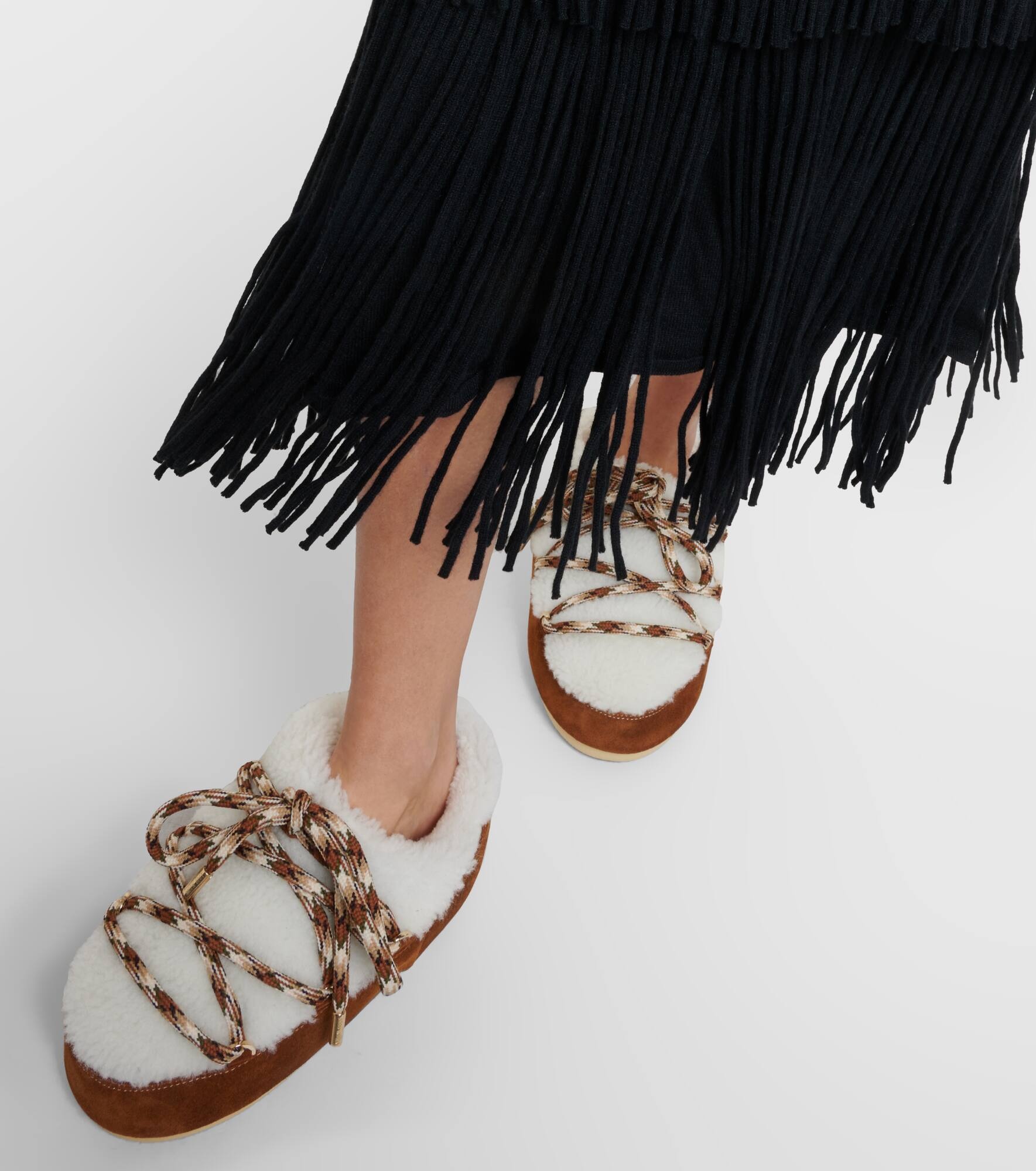 Suede-trimmed shearling mules - 6