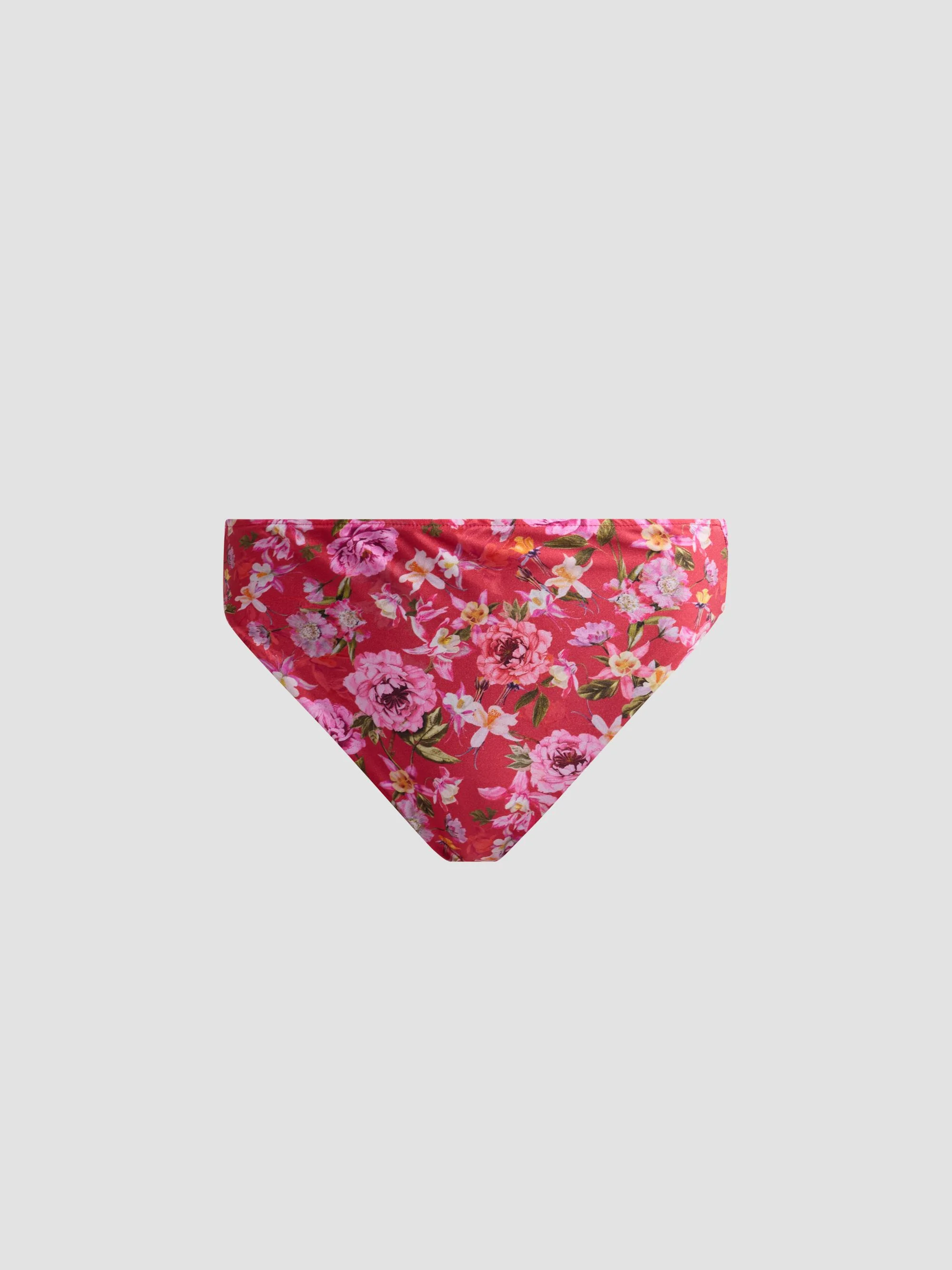 Women's Peony Print High-Waisted Bikini Bottom - Red - 1