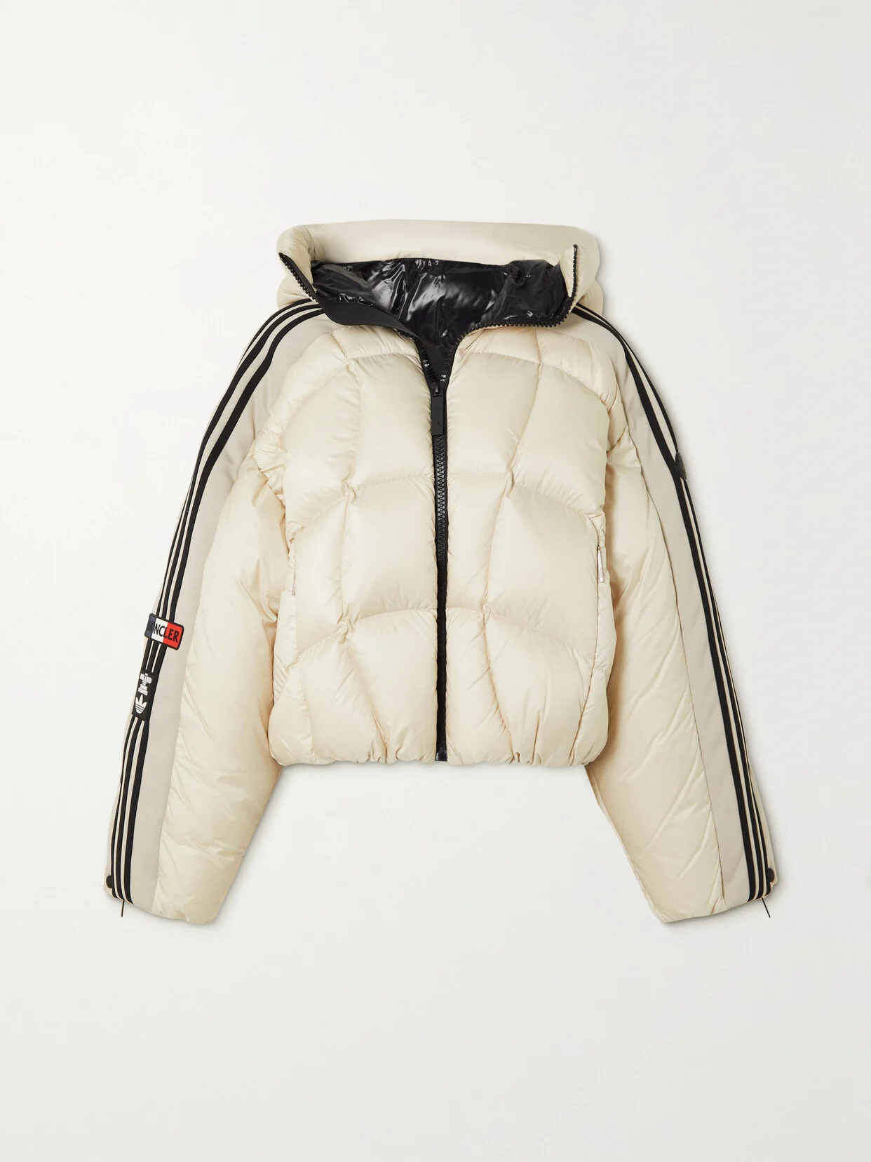 + Adidas Originals Cropped Hooded Striped Quilted Shell Down Jacket - 1