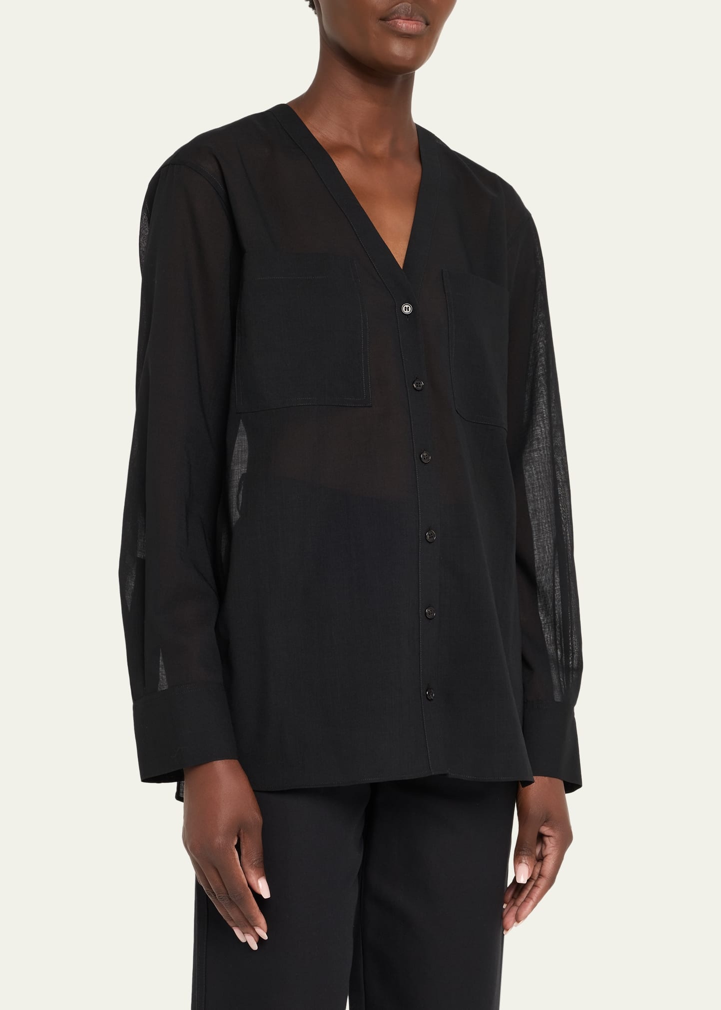 Oversized Lightweight Button-Front Shirt - 4