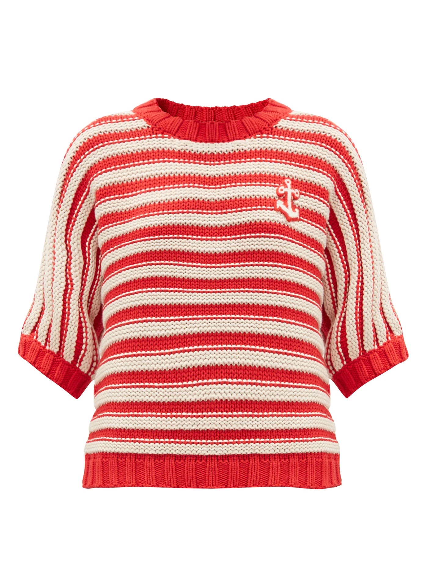 Anchor-patch striped cotton-blend sweater - 1