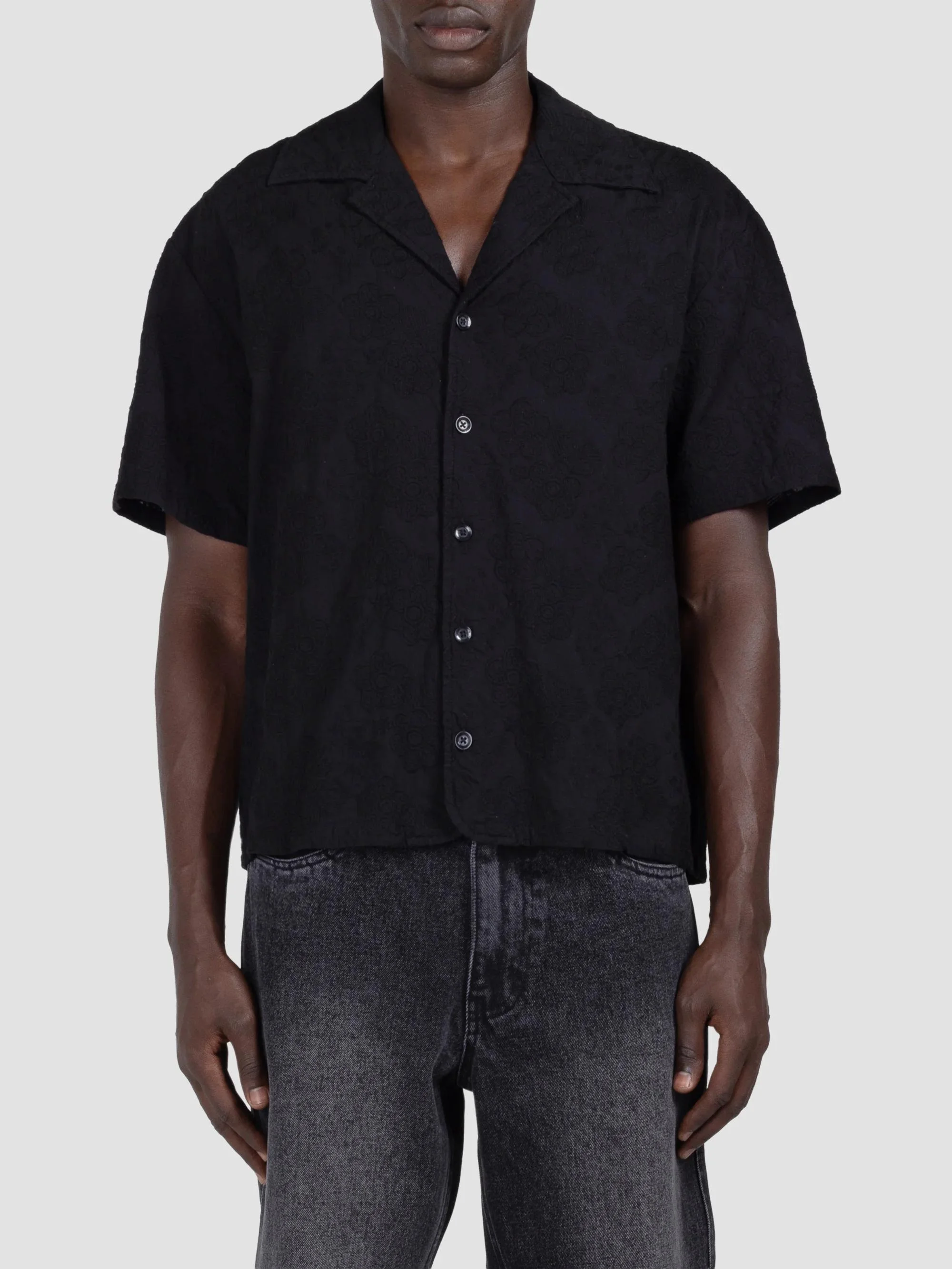 Men's Novelty Floral Camp Shirt - Black - 1