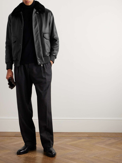 Brioni Shearling-Trimmed Full-Grain Leather Aviator Jacket outlook