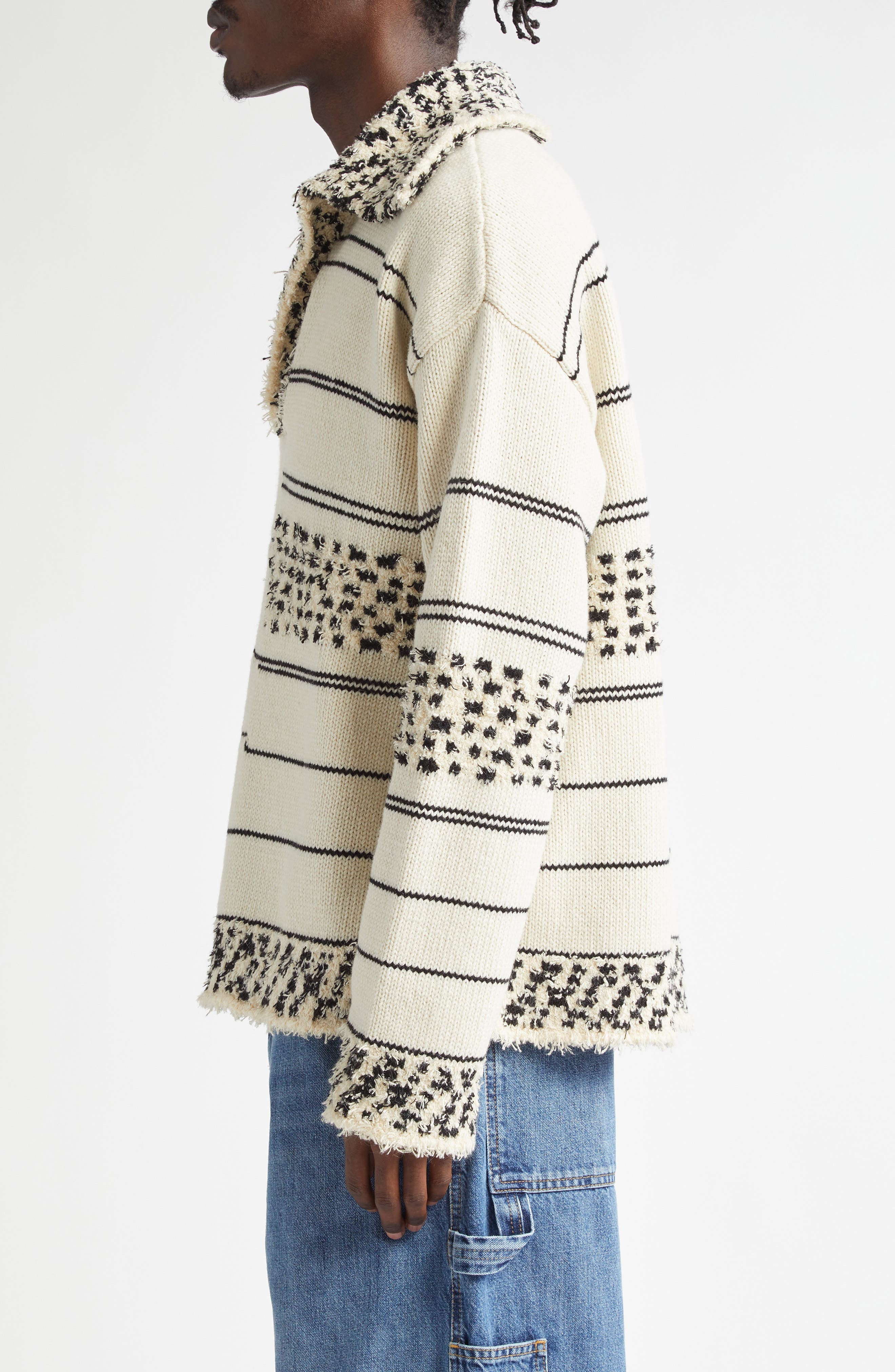 Mixed Knit Cotton & Wool Polo Sweater - 4
