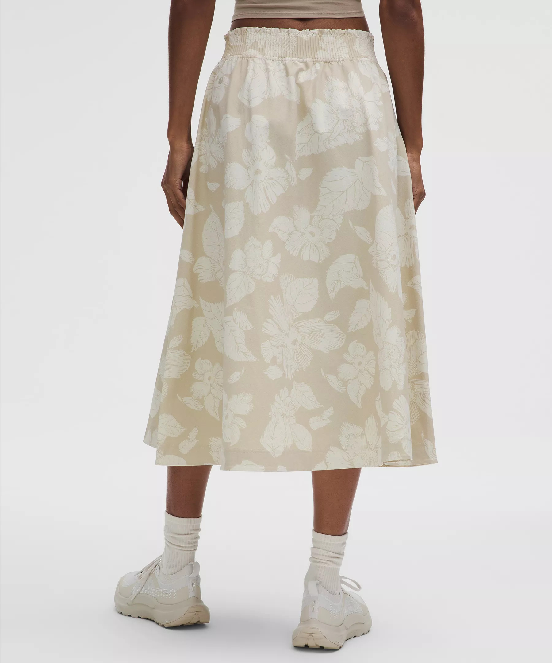 Stretch Woven Ruffle-Waist Midi Skirt - 3