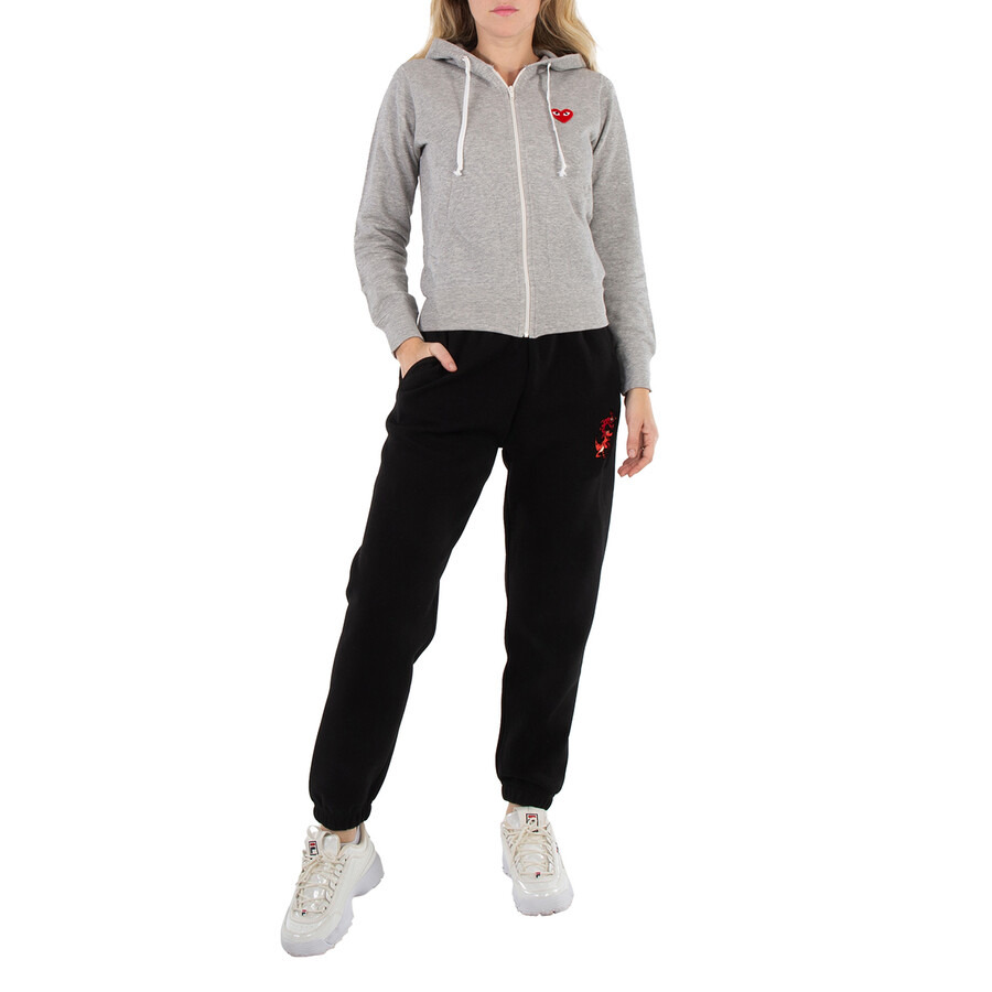 Comme Des Garcons Ladies Embroidered Hearts-appliqued Cotton-jersey Hoodie - 6