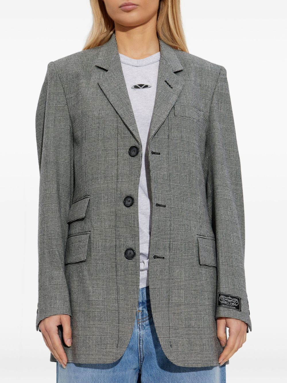 check-pattern three-button blazer - 3