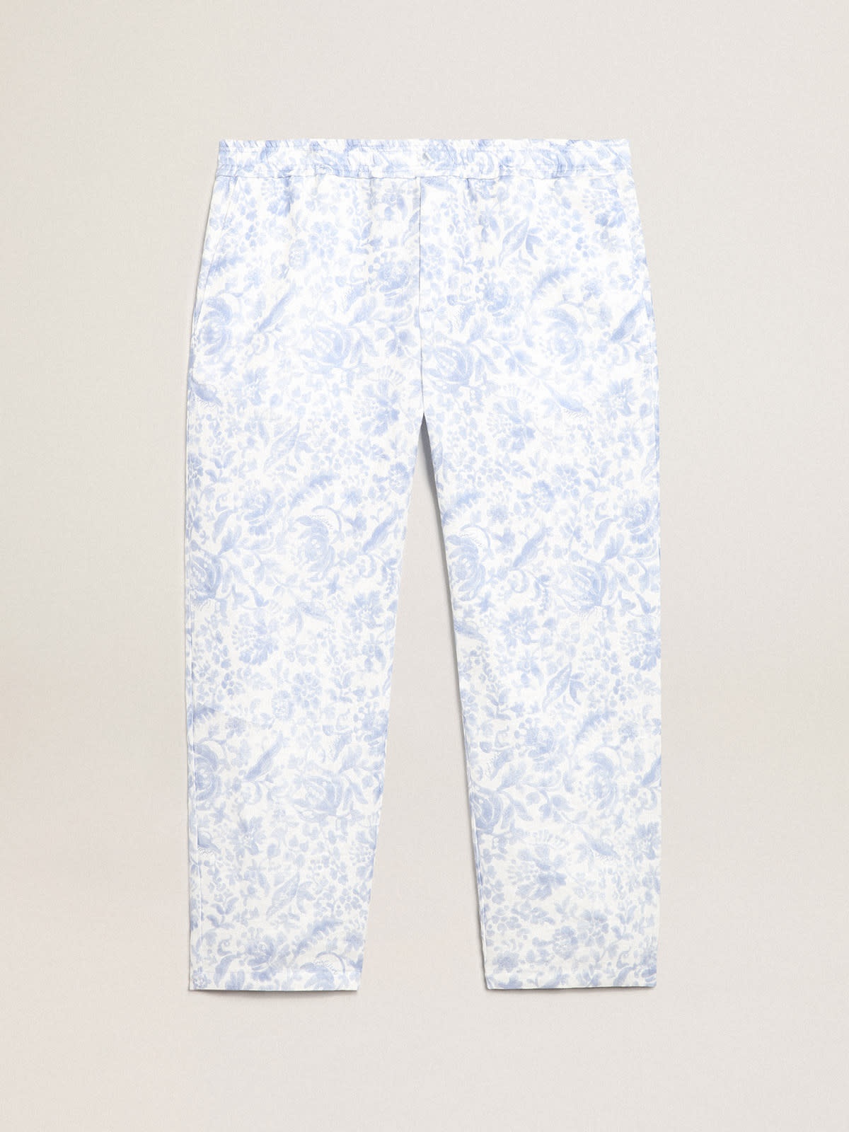 Resort Collection linen trousers with Mediterranean blue print - 1
